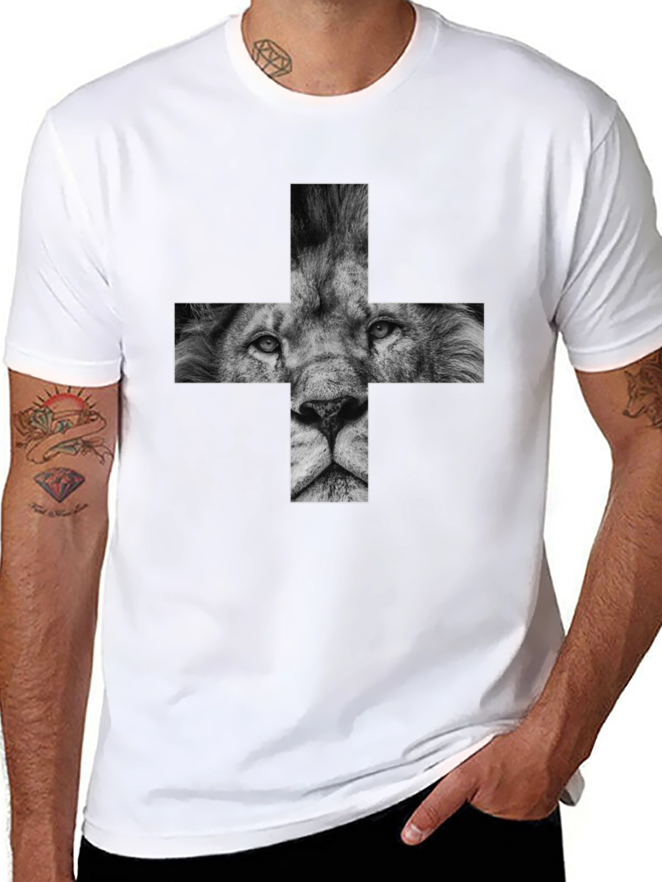 Lion Cross Graphic Black T-Shirt