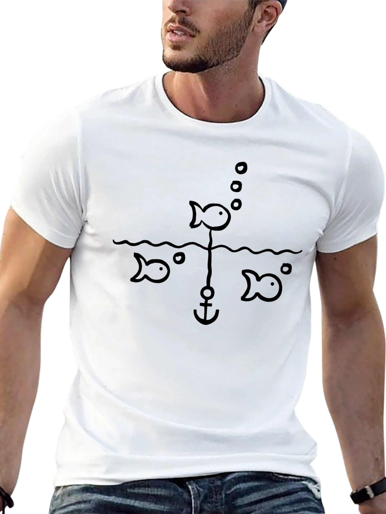 Fish Anchor Graphic Black T-Shirt