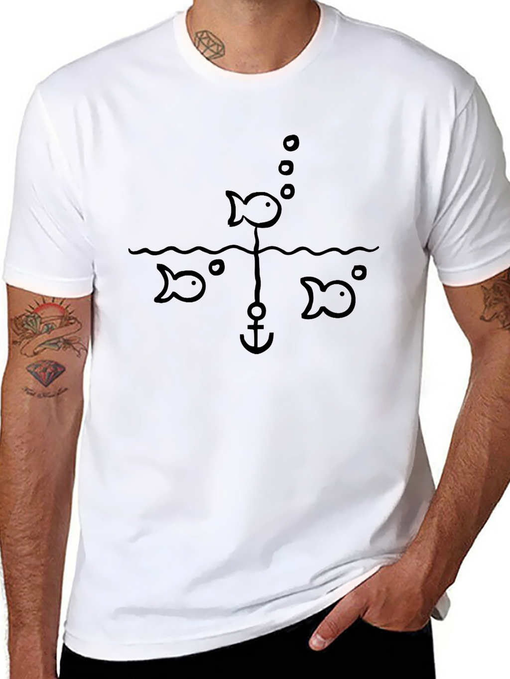 Fish Anchor Graphic Black T-Shirt