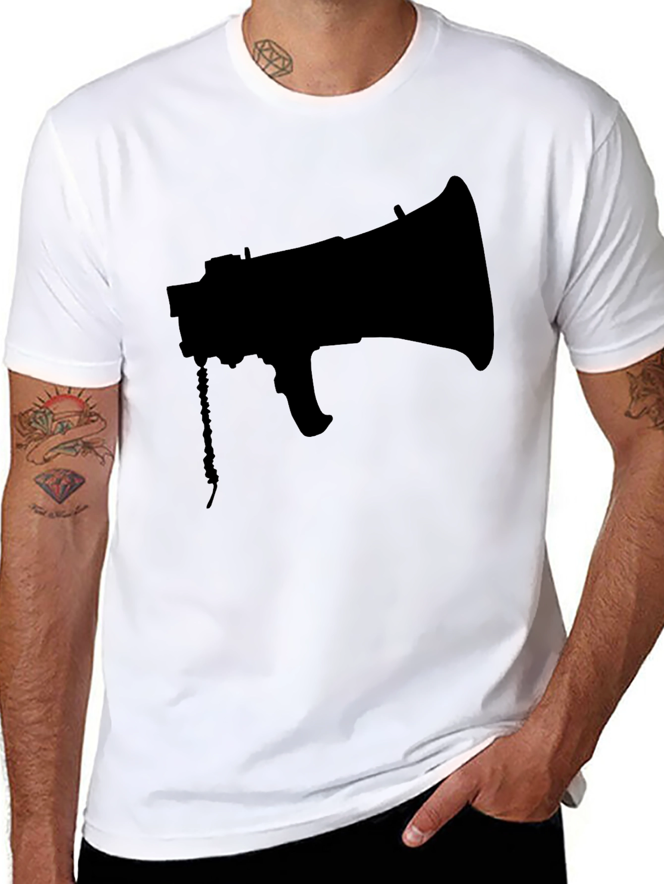 Black Megaphone Graphic Tee - Stylish Mens T-Shirt