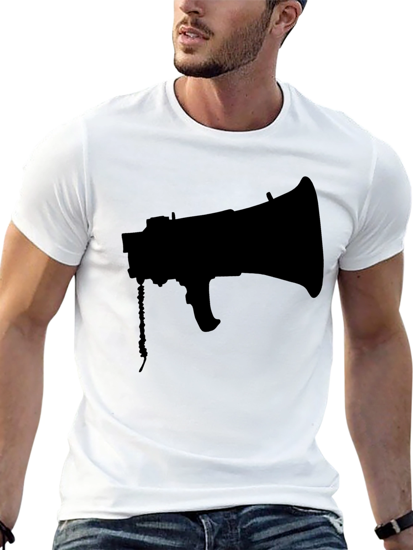 Black Megaphone Graphic Tee - Stylish Mens T-Shirt
