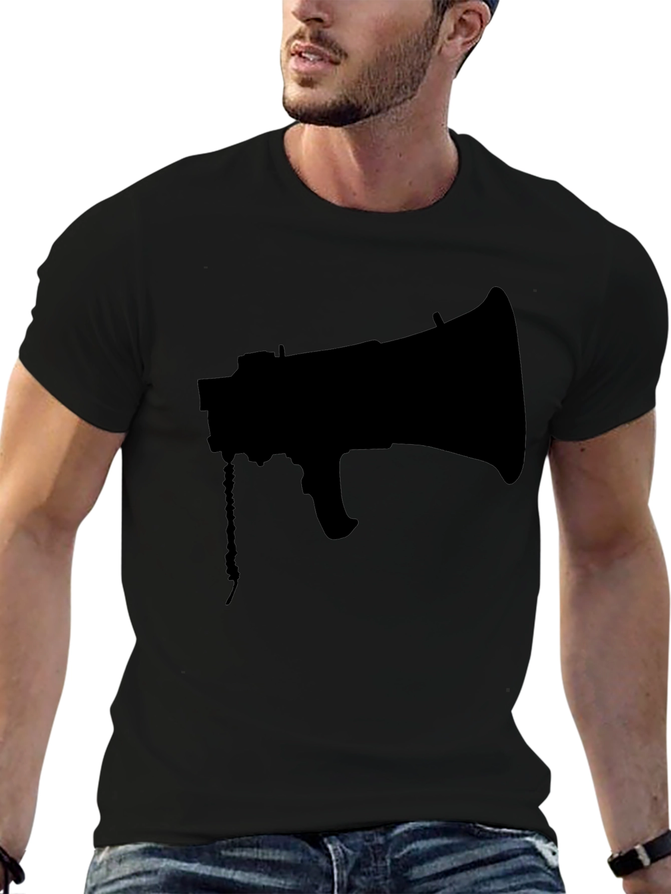 Black Megaphone Graphic Tee - Stylish Mens T-Shirt