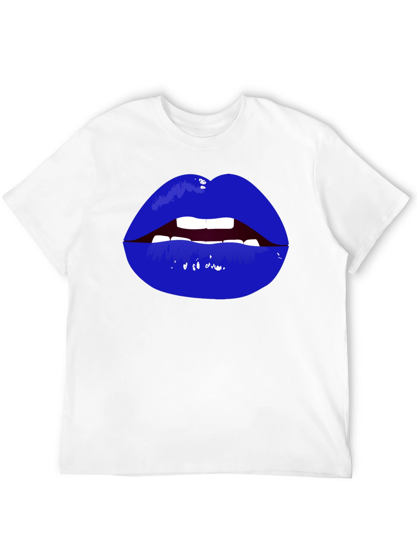 Bold Blue Lips Graphic Tee - Black Cotton T-Shirt