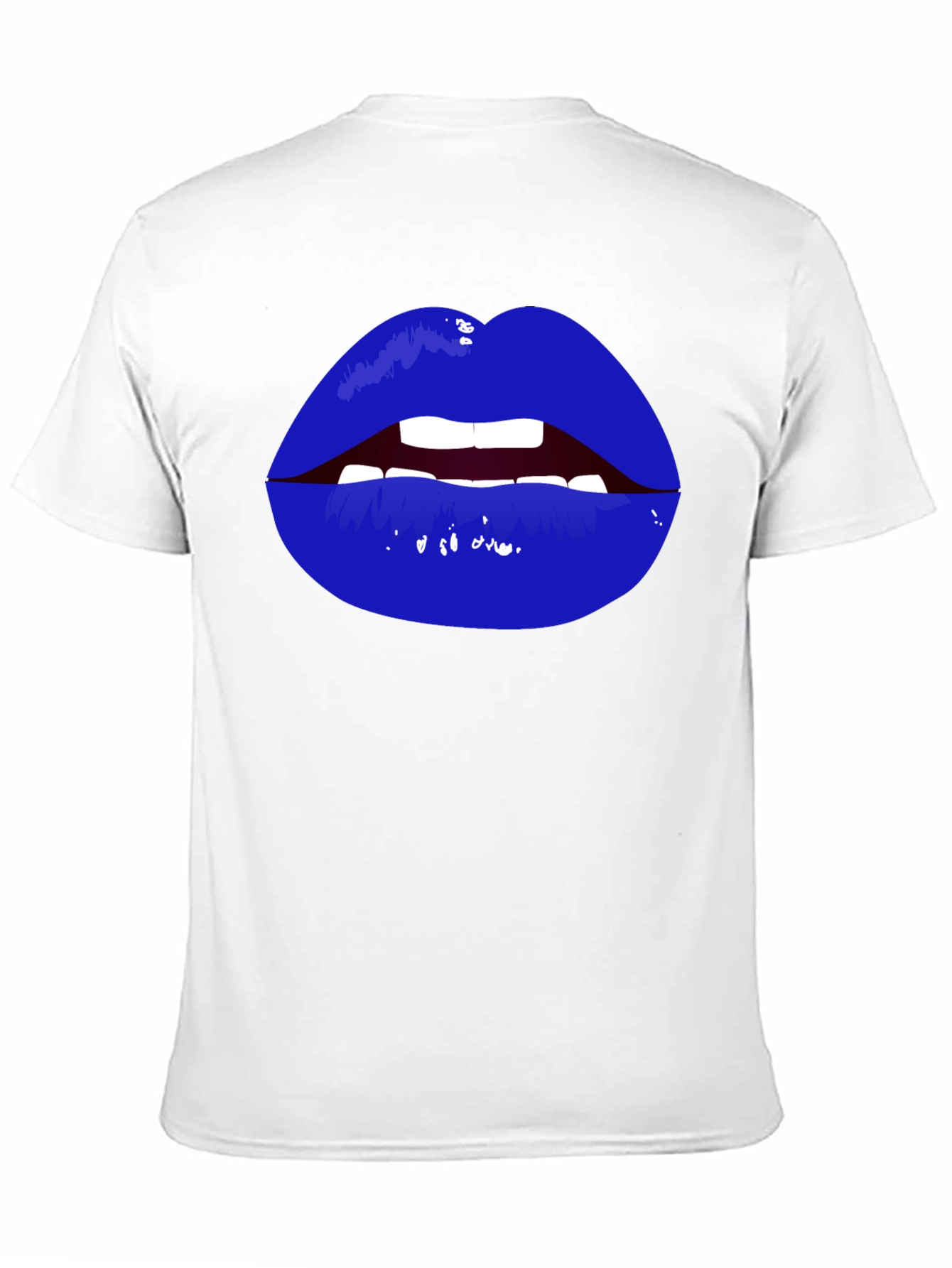 Bold Blue Lips Graphic Tee - Black Cotton T-Shirt