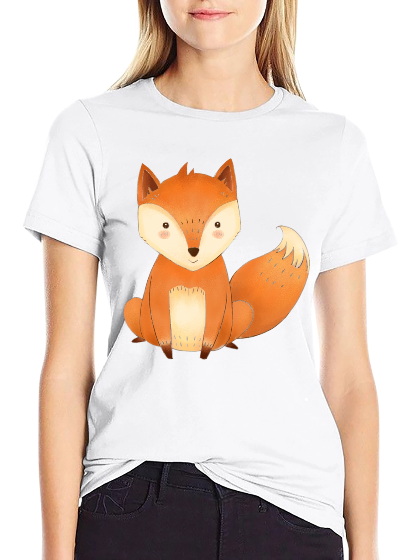 Cute Fox Graphic Tee - Black Cotton T-Shirt