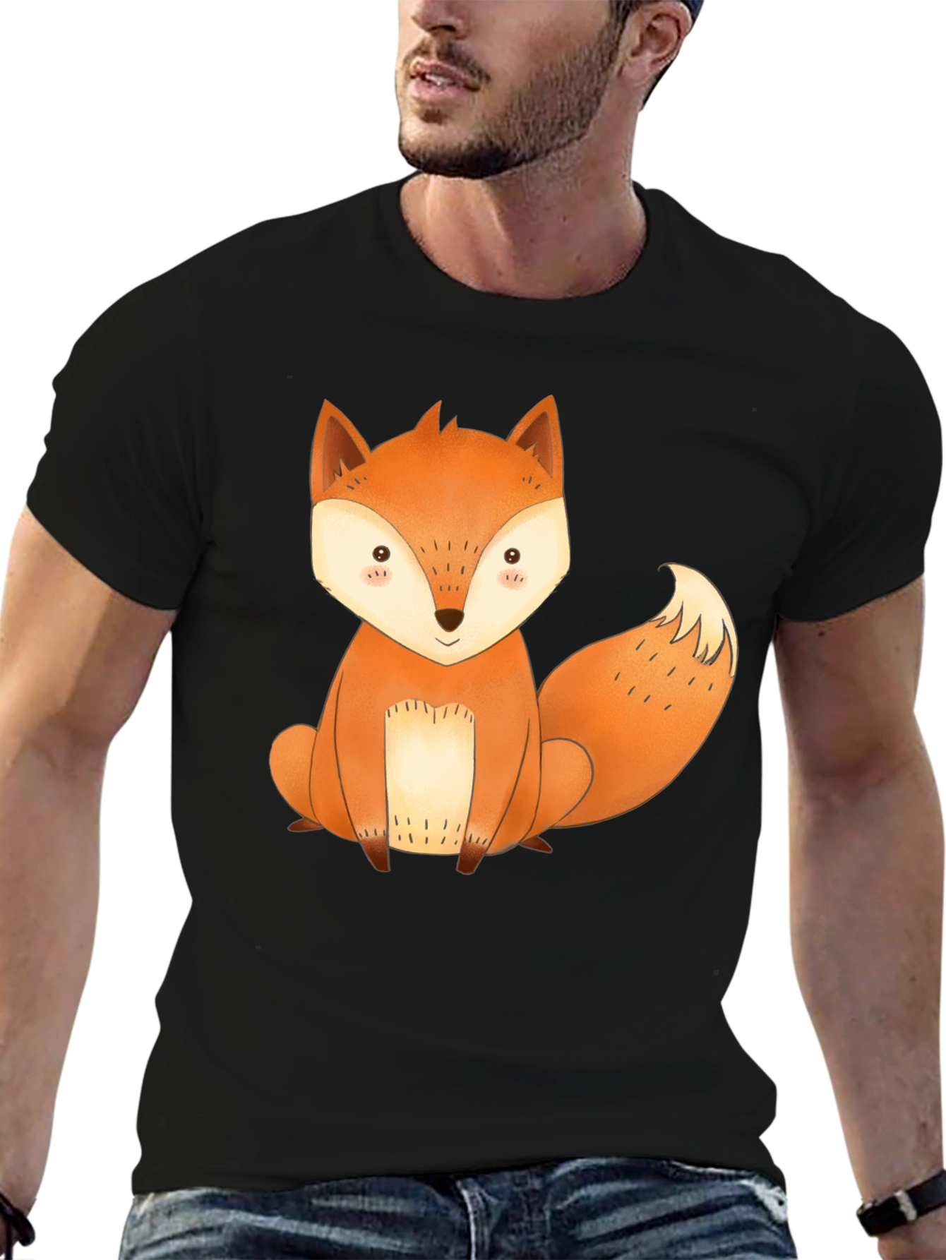 Cute Fox Graphic Tee - Black Cotton T-Shirt