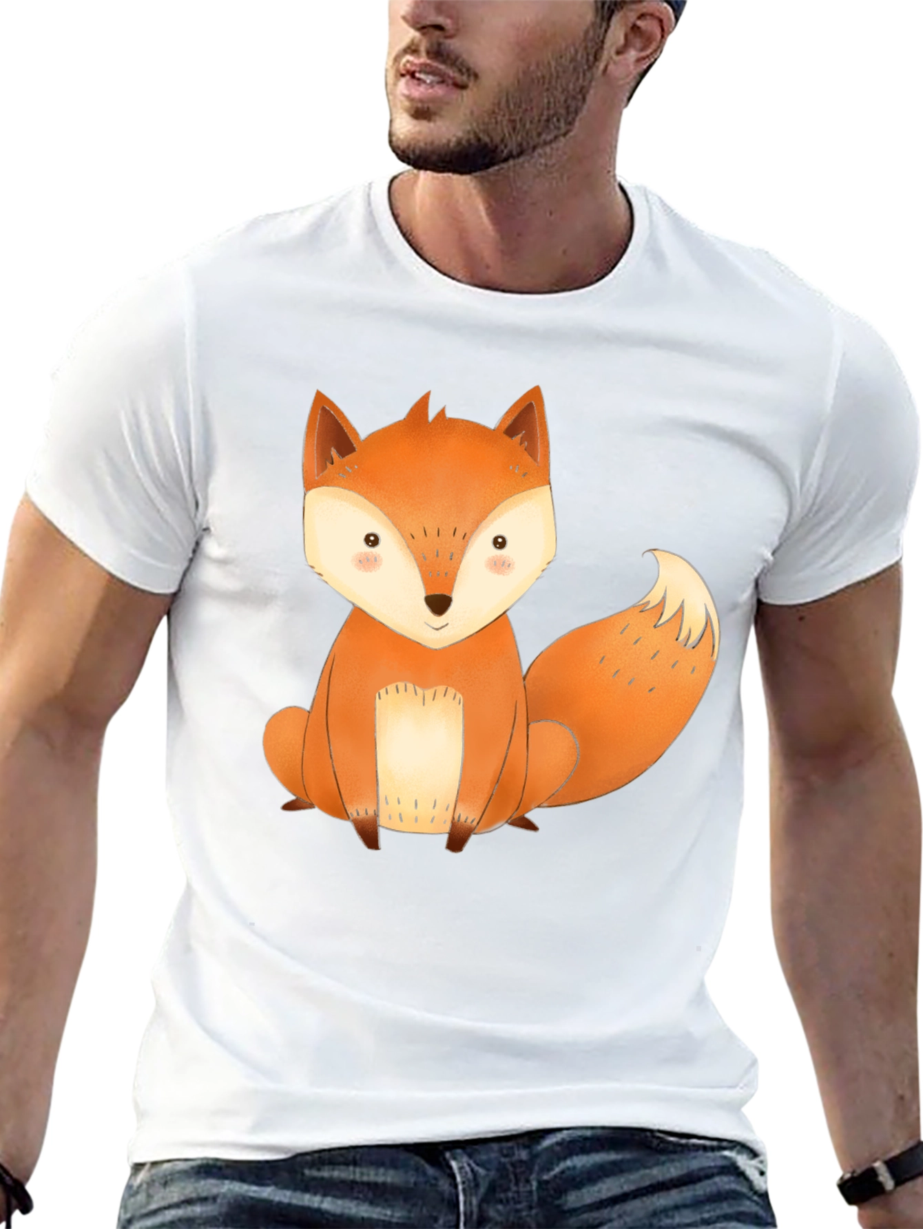 Cute Fox Graphic Tee - Black Cotton T-Shirt