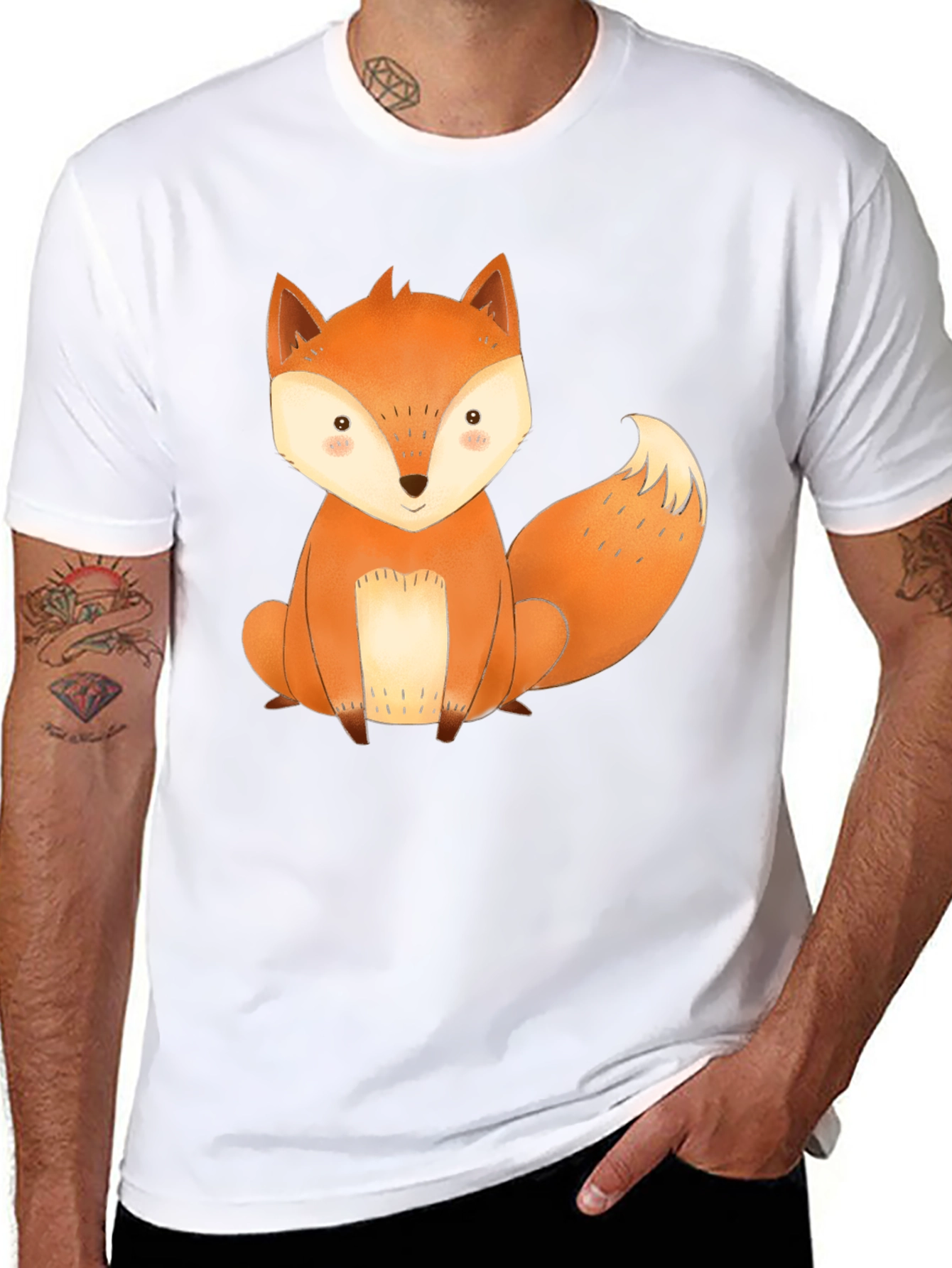 Cute Fox Graphic Tee - Black Cotton T-Shirt