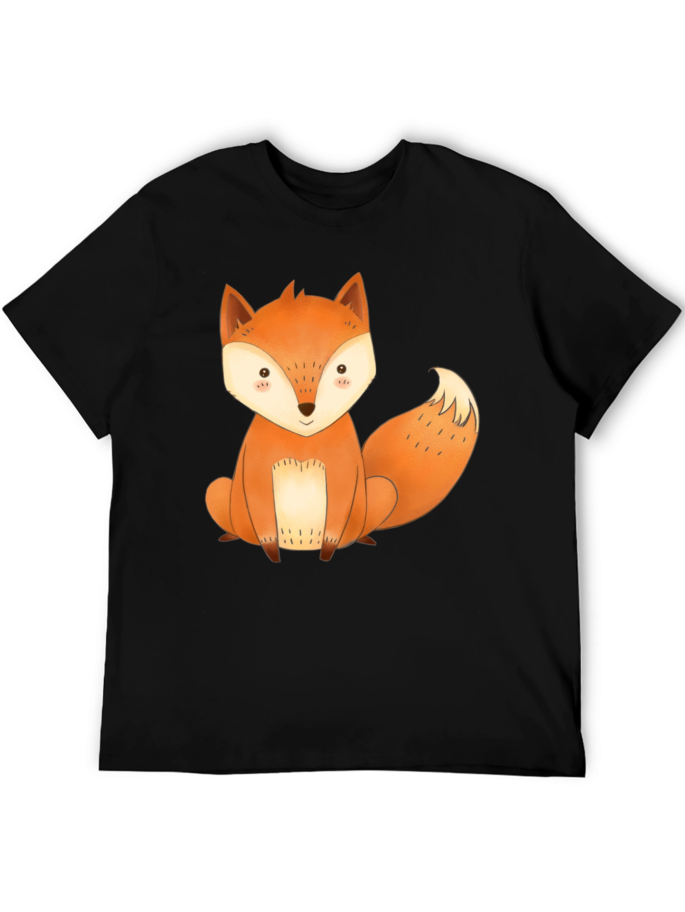 Cute Fox Graphic Tee - Black Cotton T-Shirt