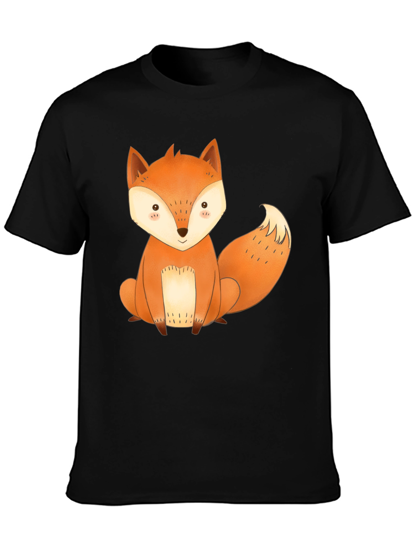 Cute Fox Graphic Tee - Black Cotton T-Shirt
