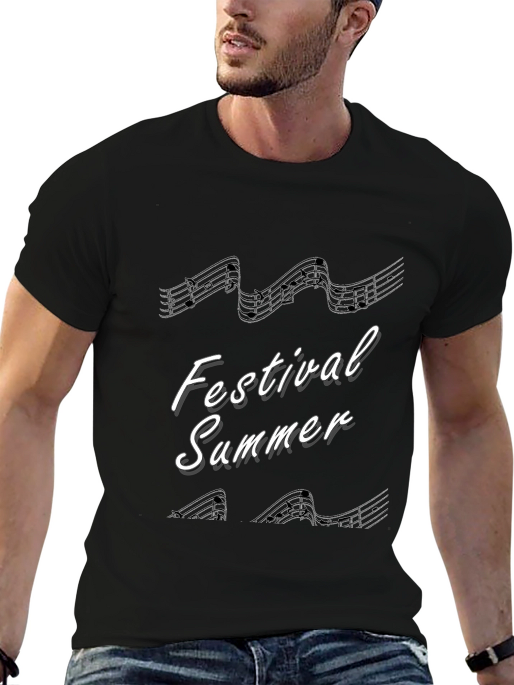 Festival Summer Music Note T-Shirt - Black