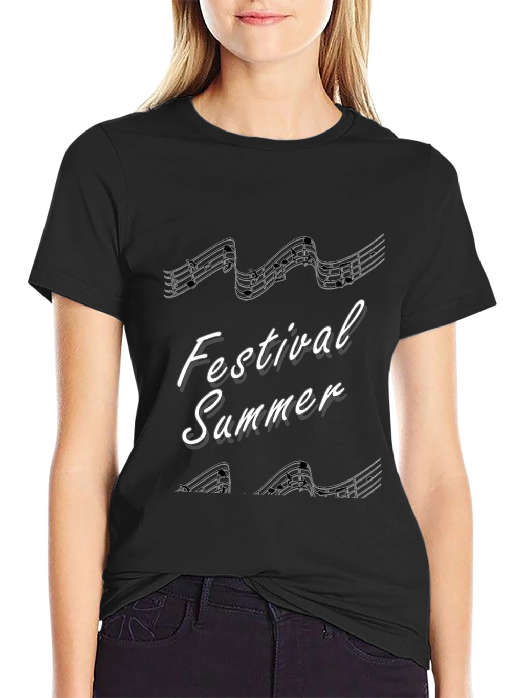 Festival Summer Music Note T-Shirt - Black