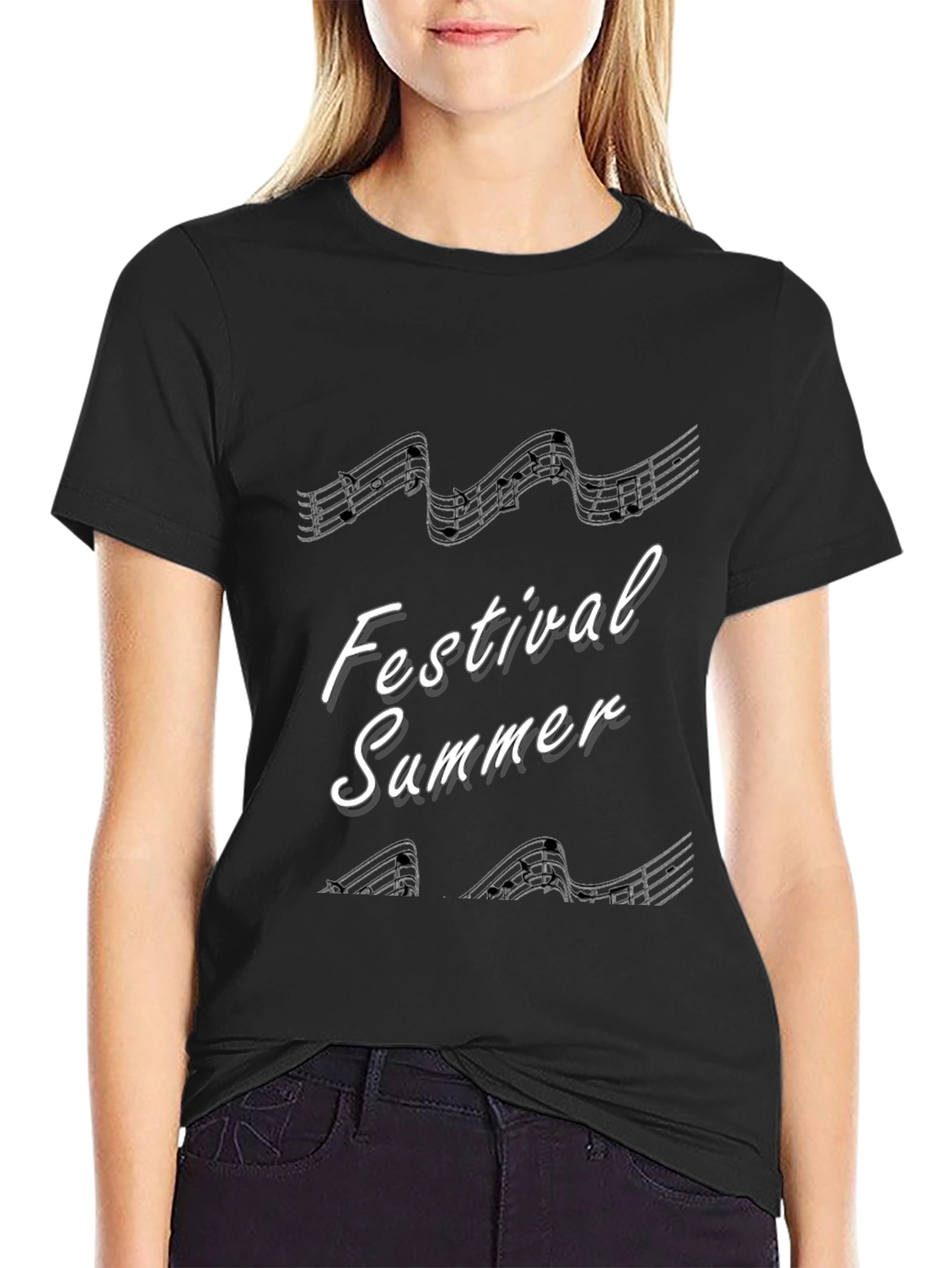 Festival Summer Music Note T-Shirt - Black