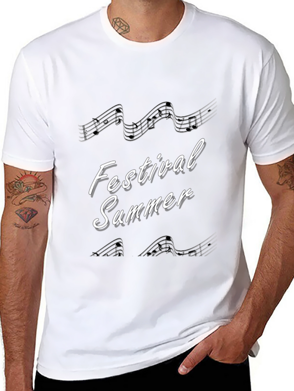 Festival Summer Music Note T-Shirt - Black