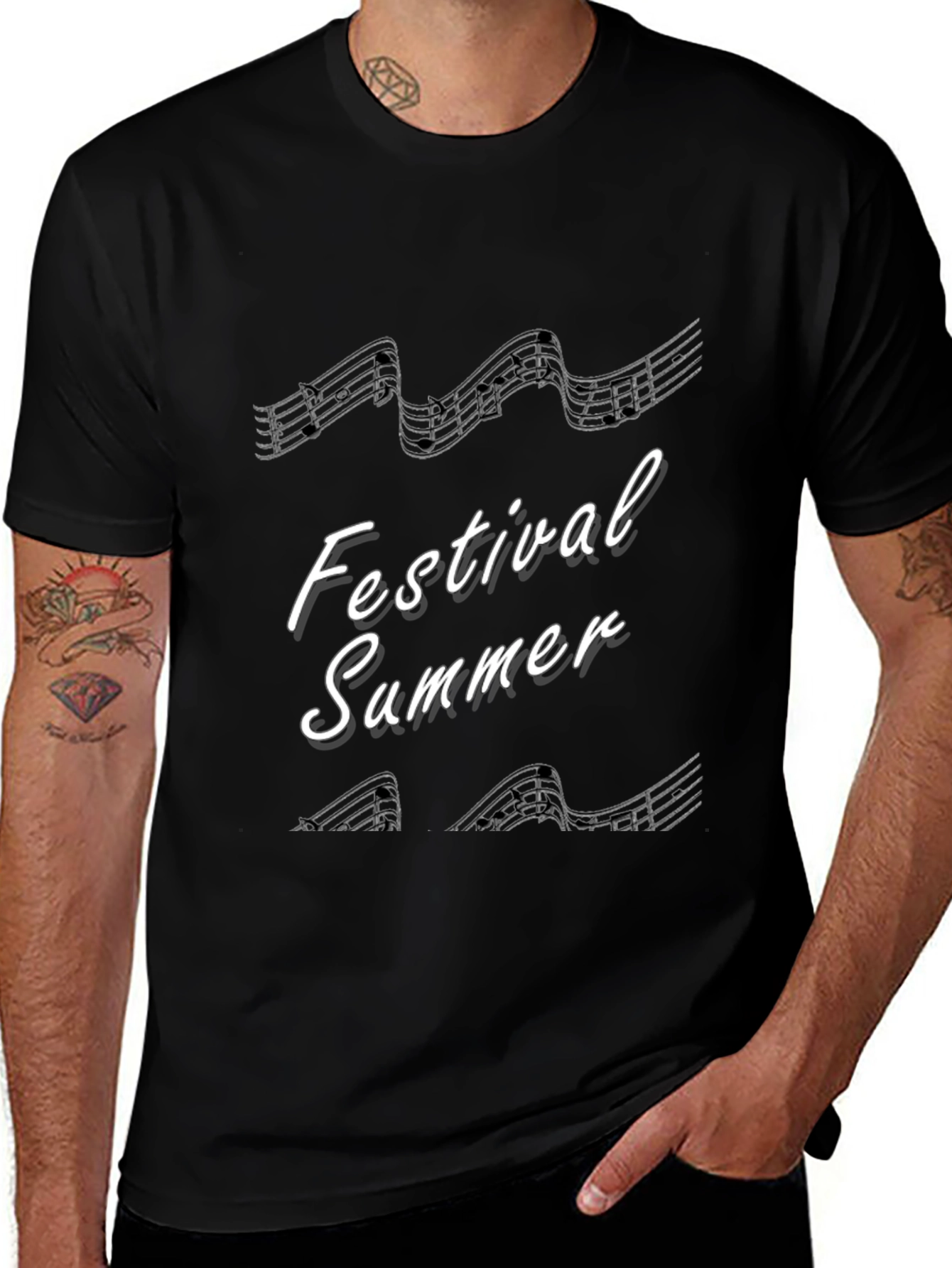 Festival Summer Music Note T-Shirt - Black