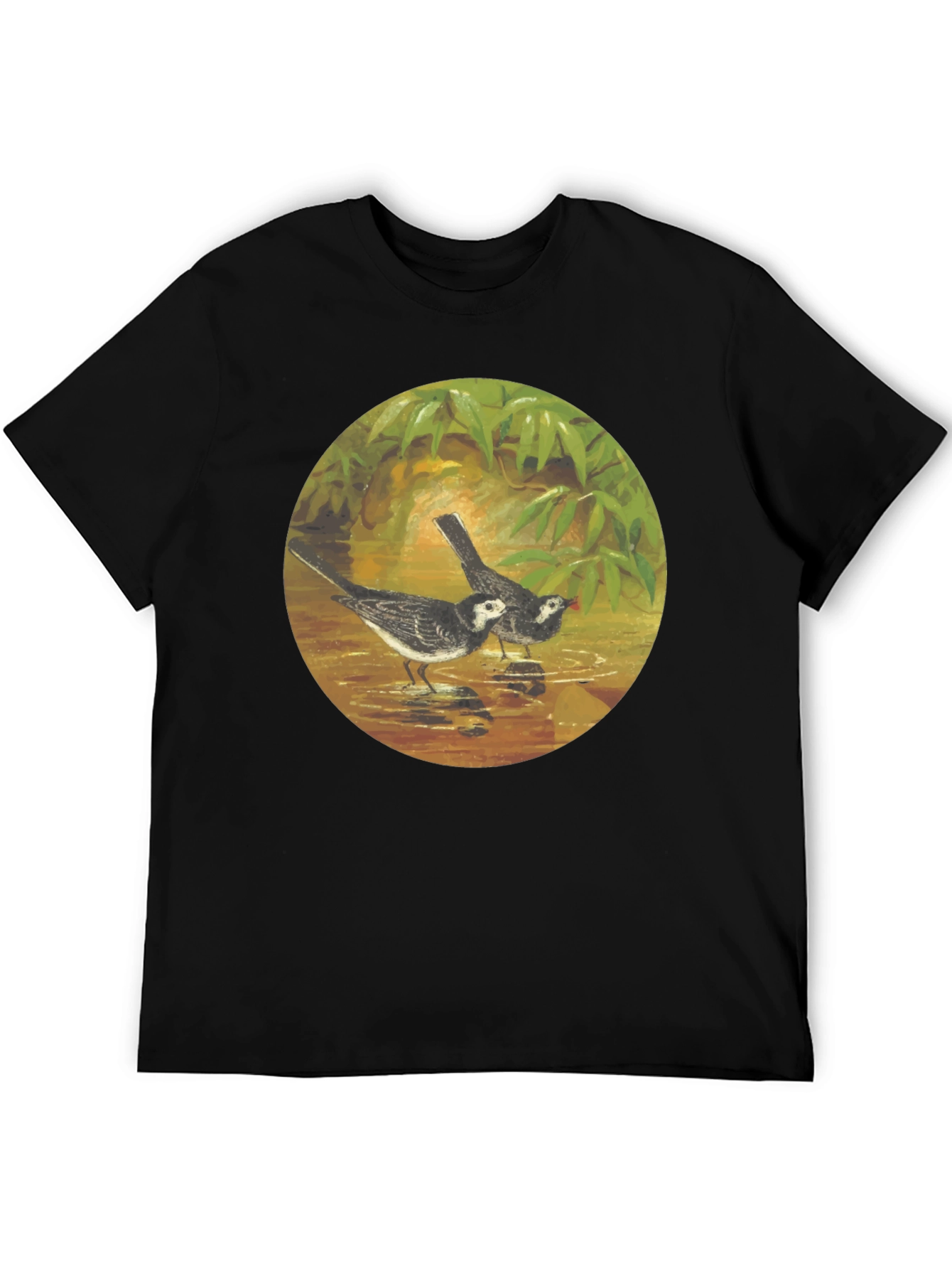 Black T-Shirt with Bird Art Print