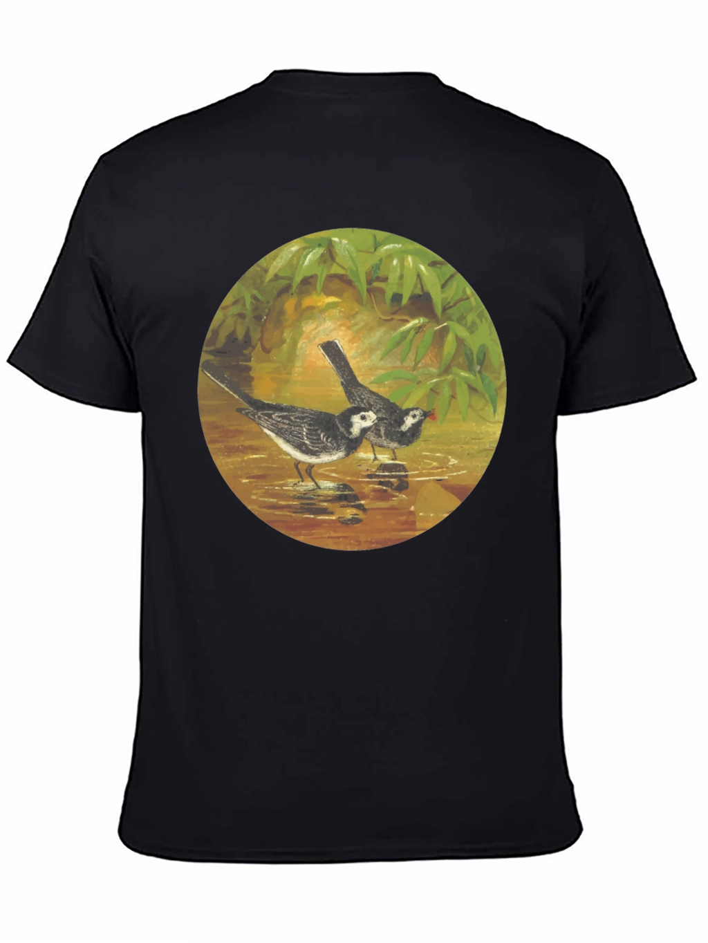 Black T-Shirt with Bird Art Print