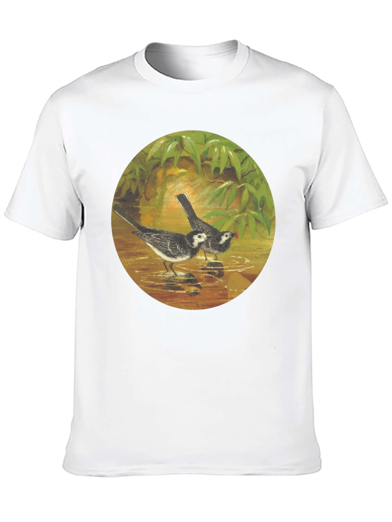 Black T-Shirt with Bird Art Print