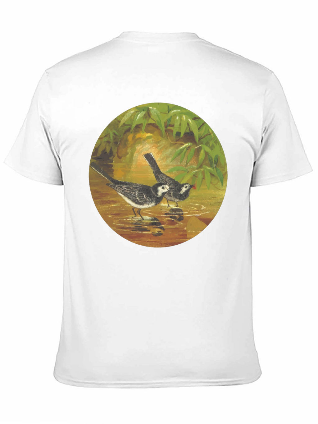 Black T-Shirt with Bird Art Print