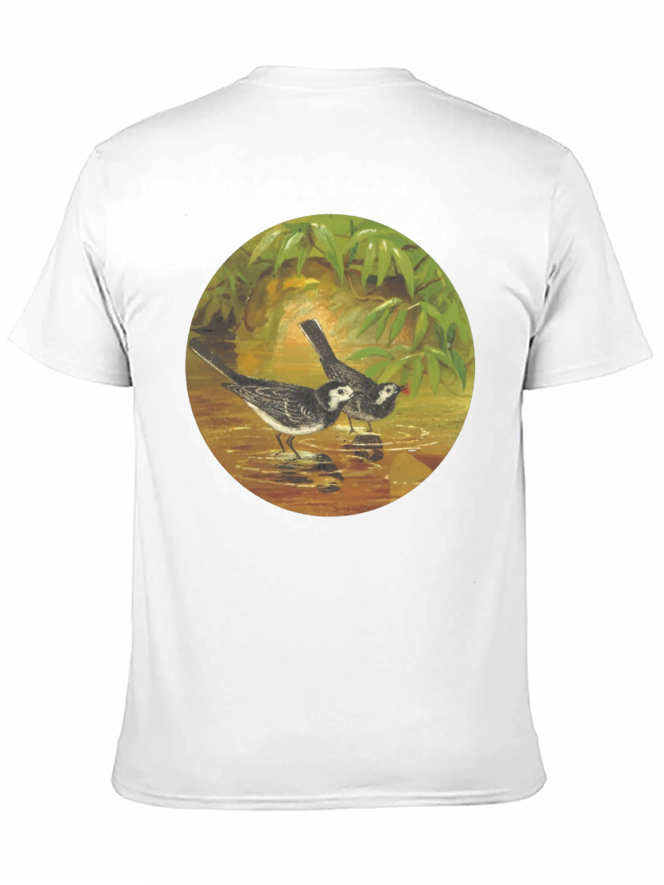 Black T-Shirt with Bird Art Print