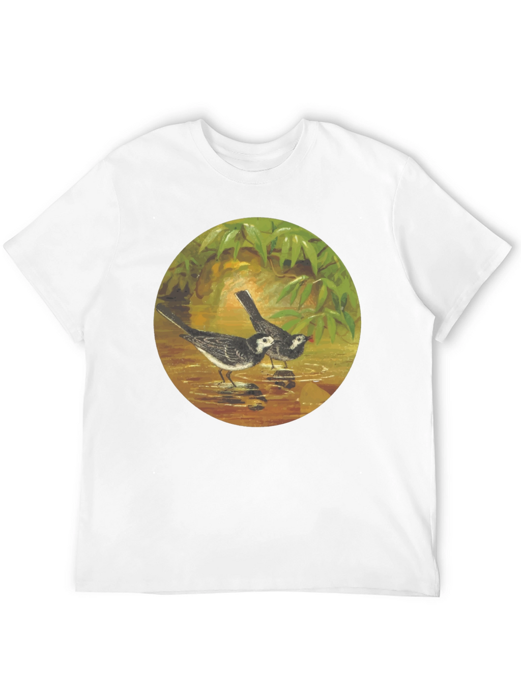 Black T-Shirt with Bird Art Print