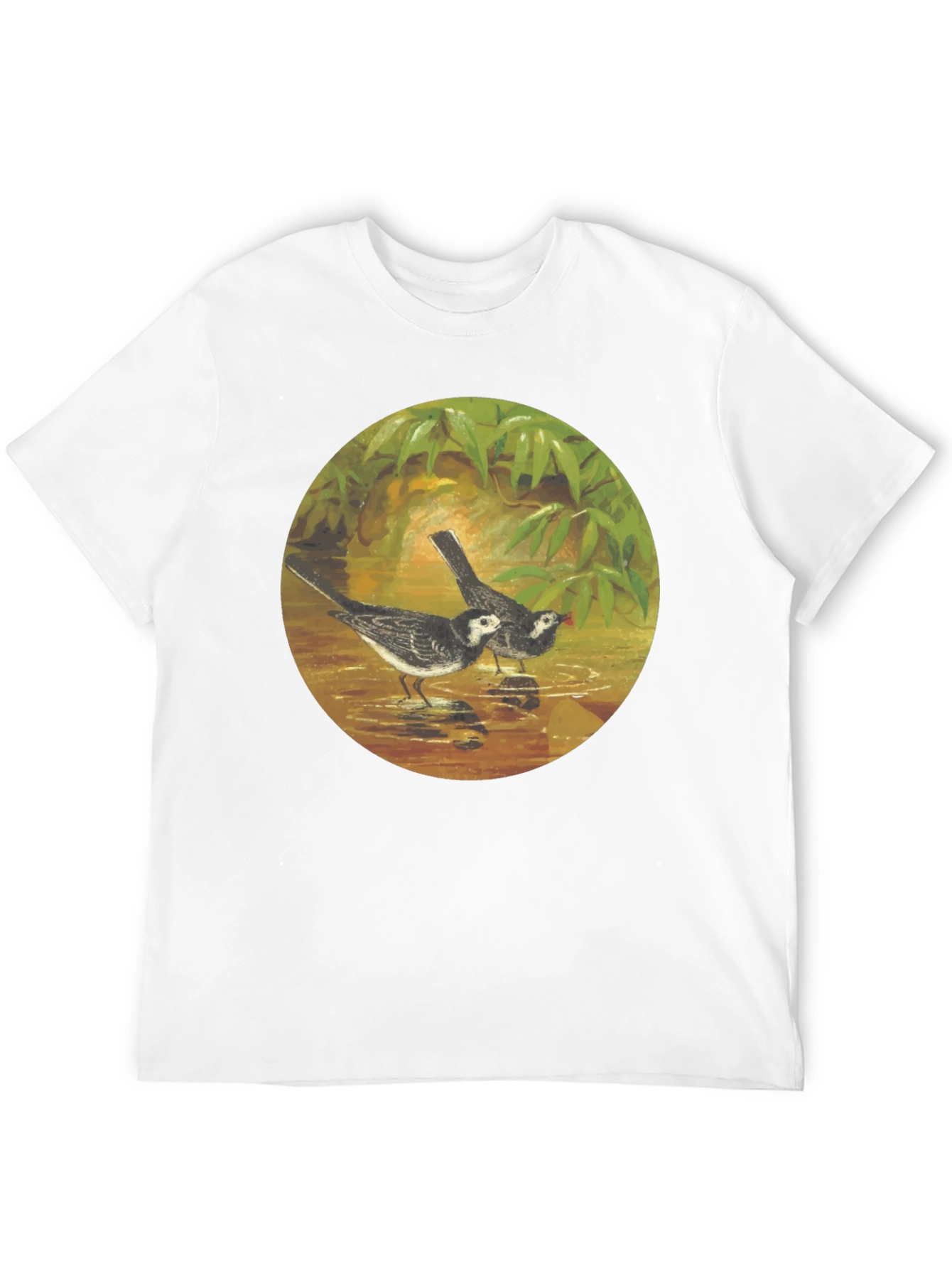 Black T-Shirt with Bird Art Print