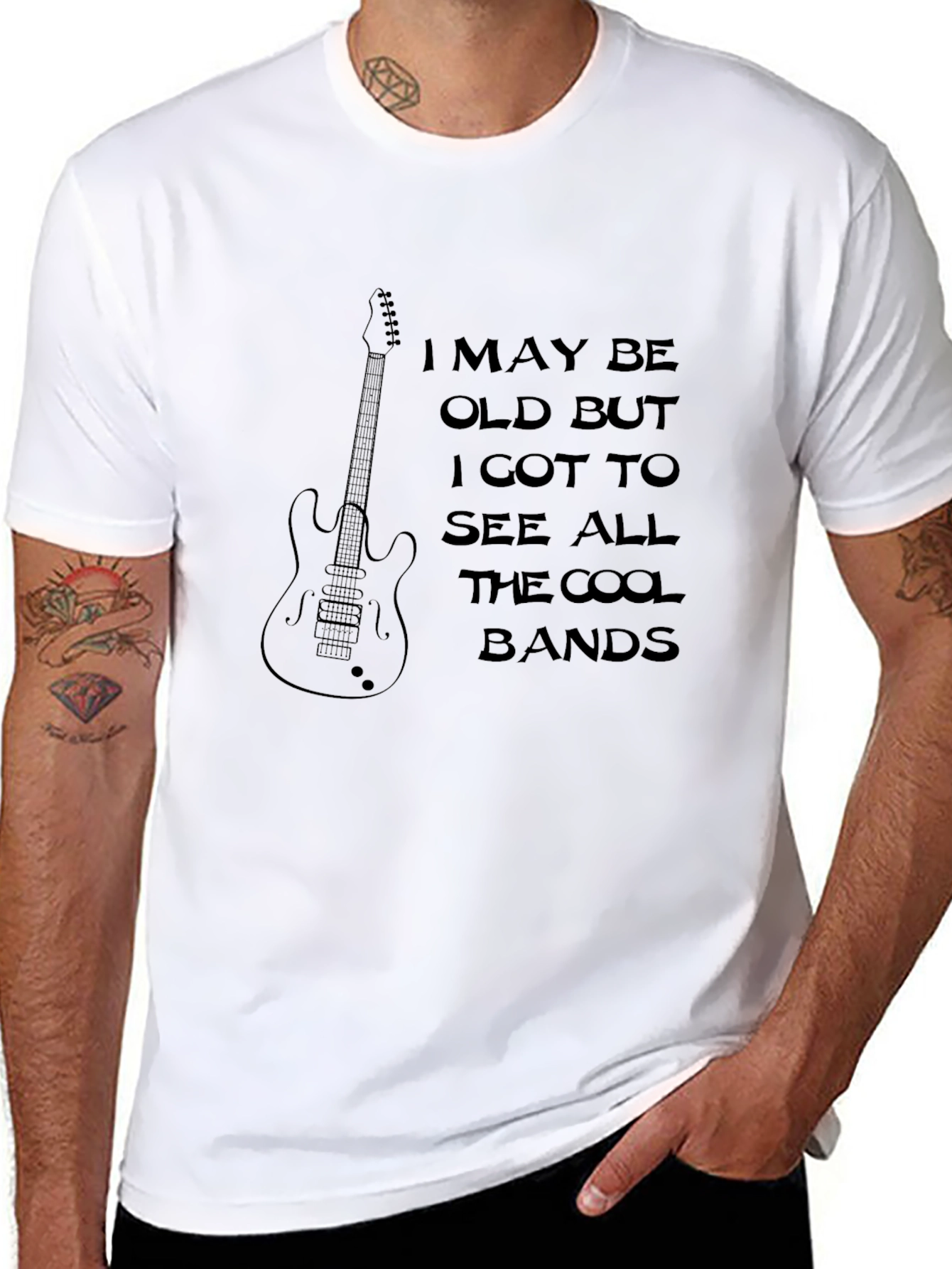 I May Be Old Cool Bands Guitar Graphic Tee