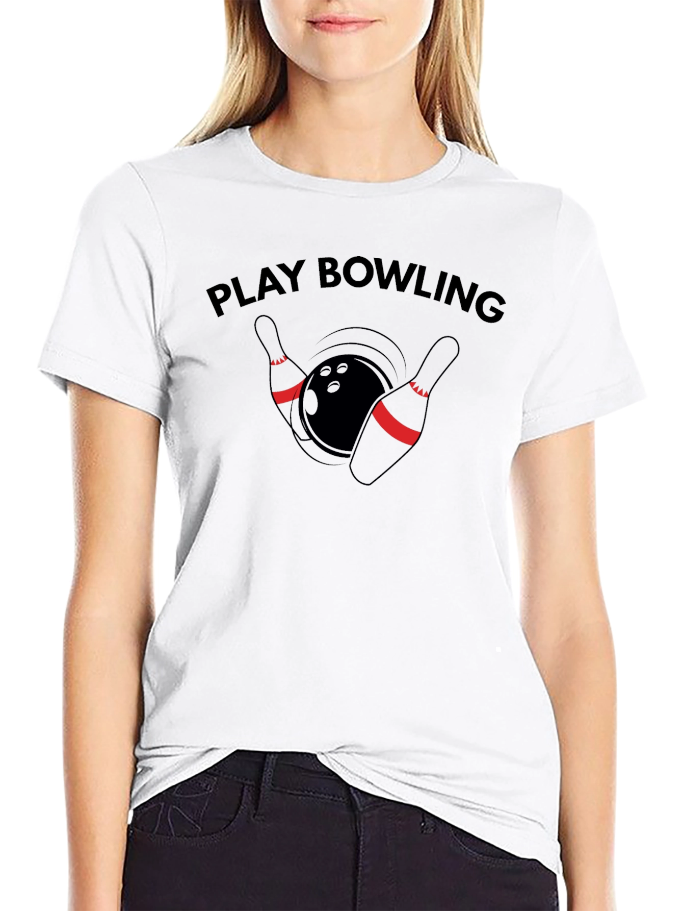 Play Bowling Graphic Tee - Casual Black T-Shirt
