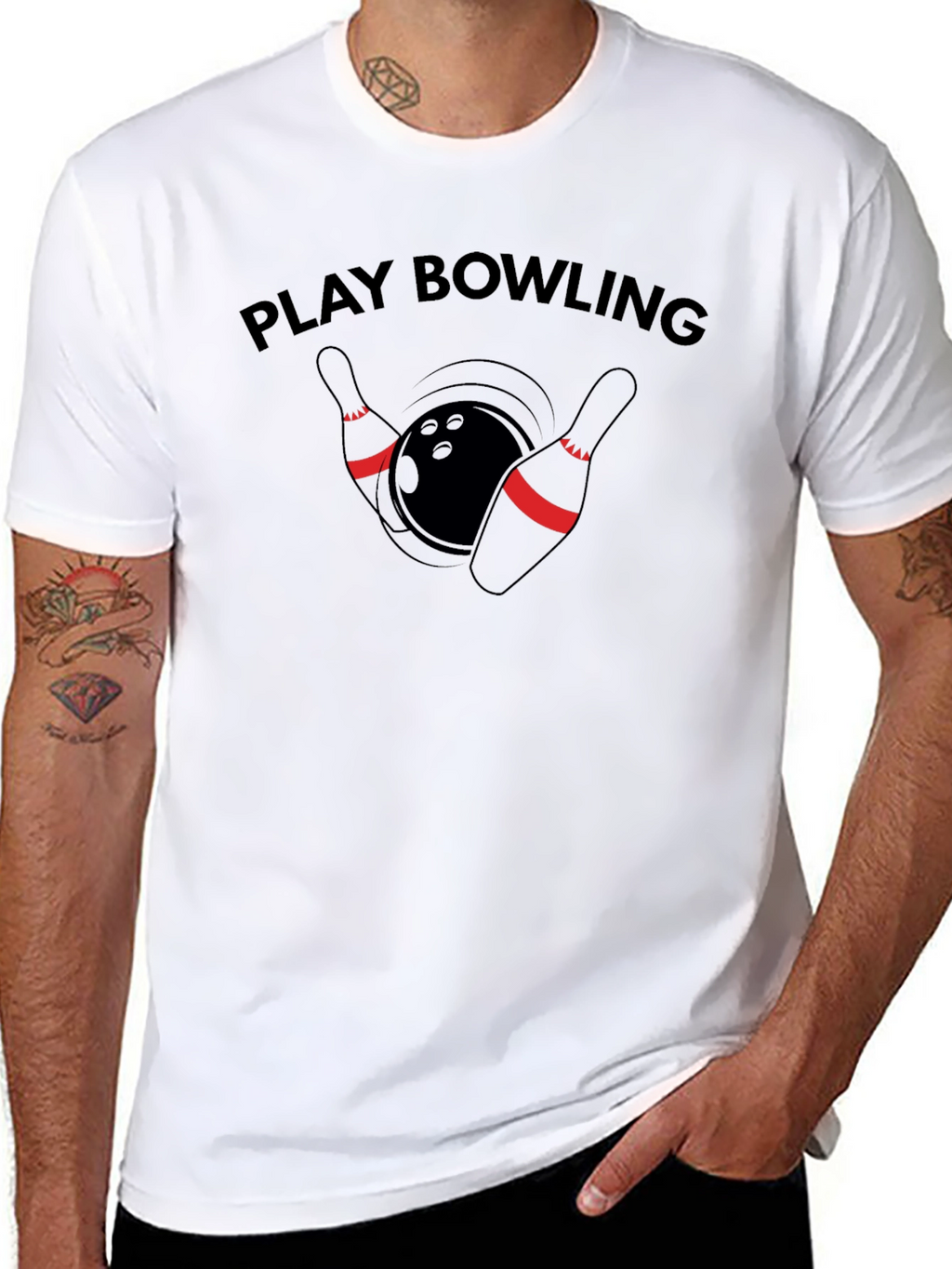 Play Bowling Graphic Tee - Casual Black T-Shirt