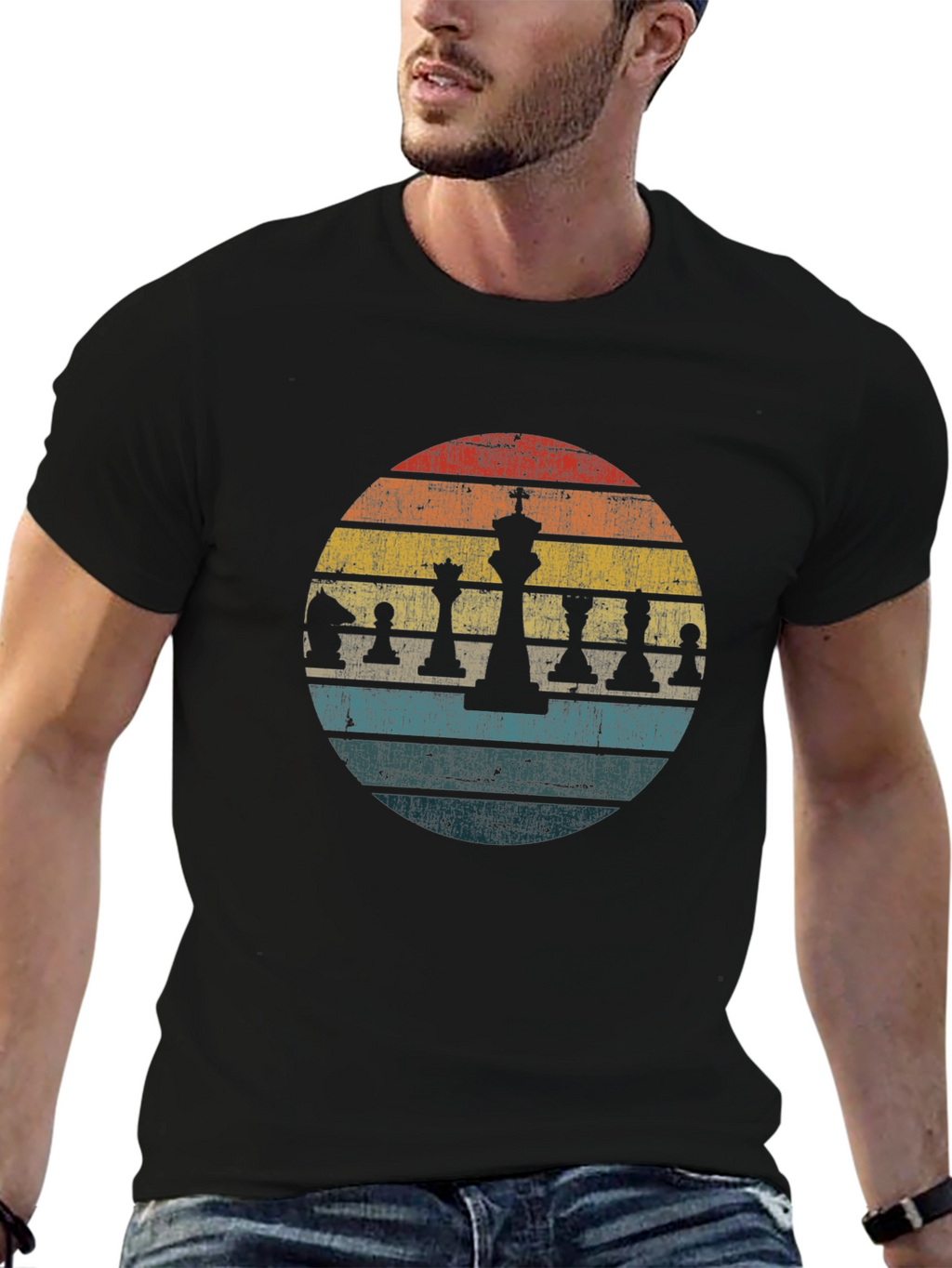 Retro Chess Piece T-Shirt - Sunset Design
