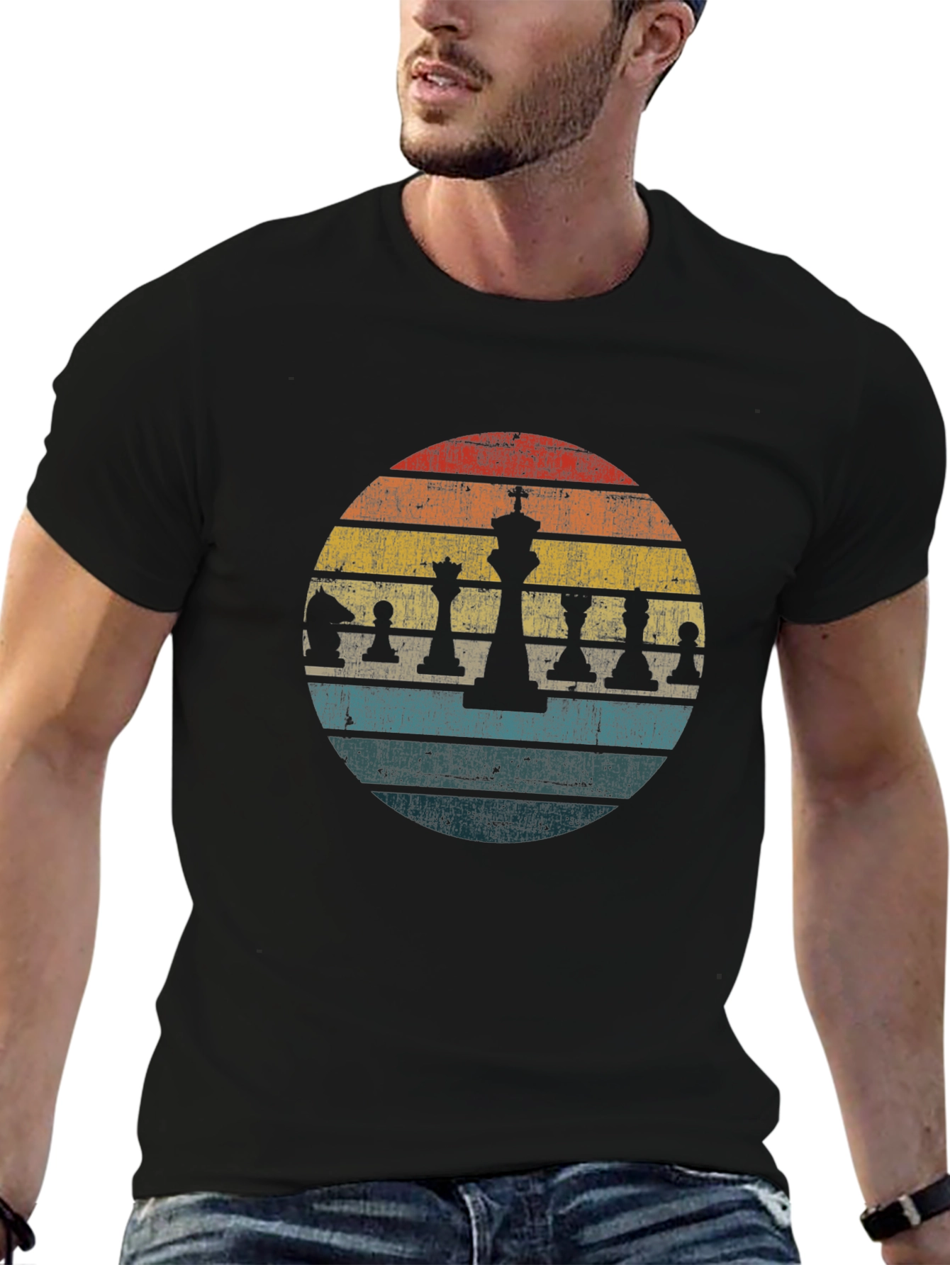 Retro Chess Piece T-Shirt - Sunset Design