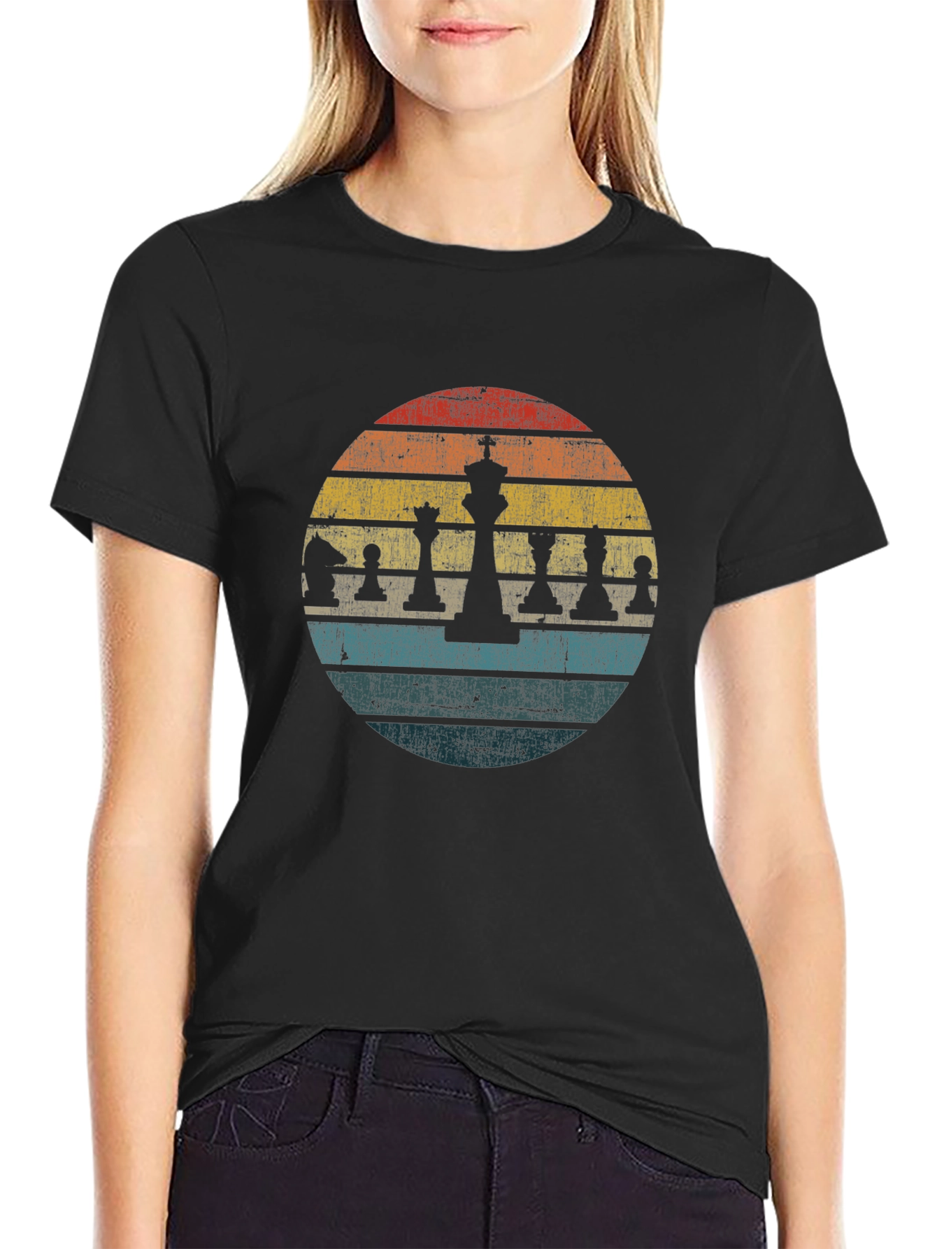 Retro Chess Piece T-Shirt - Sunset Design