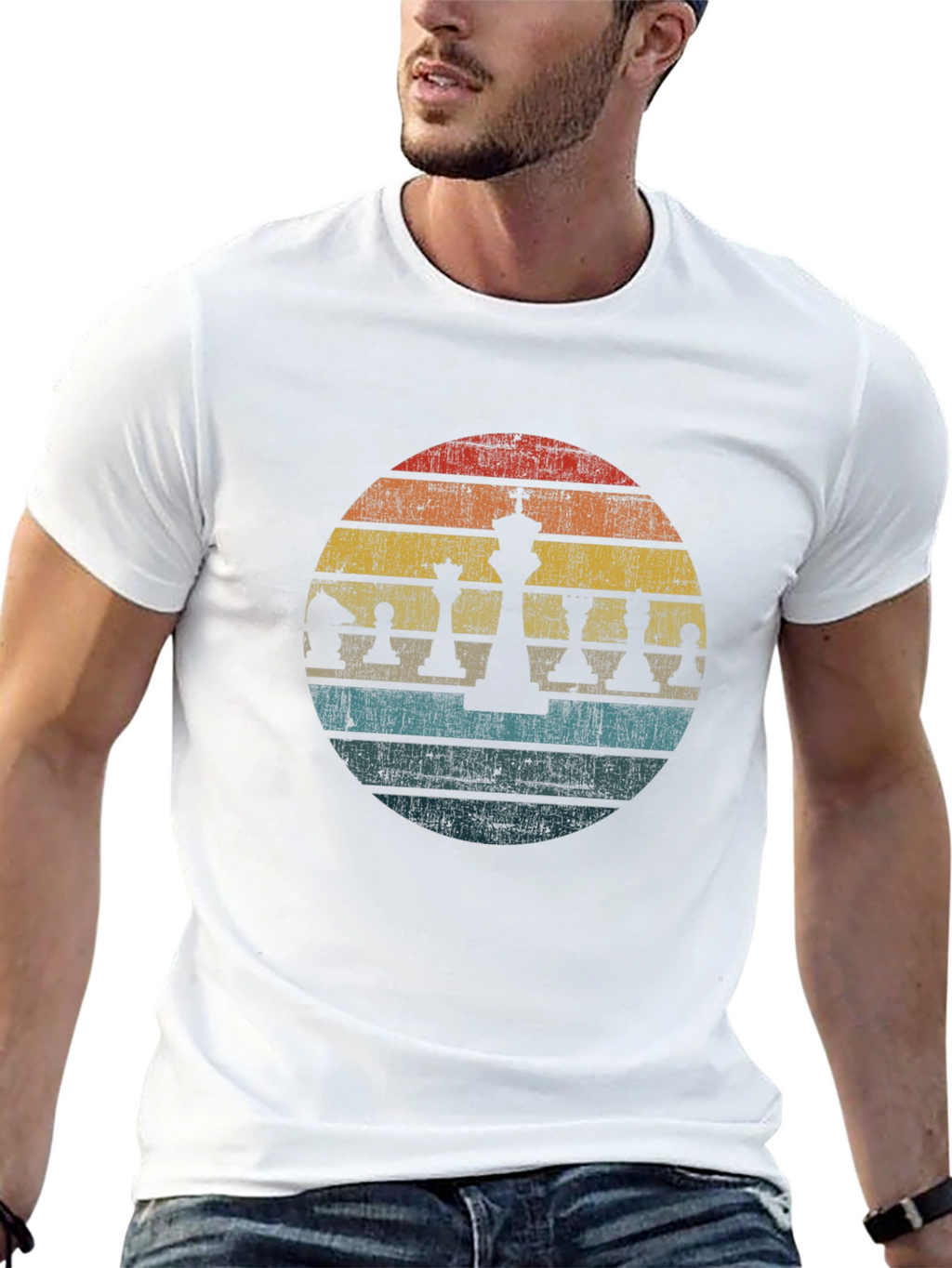 Retro Chess Piece T-Shirt - Sunset Design