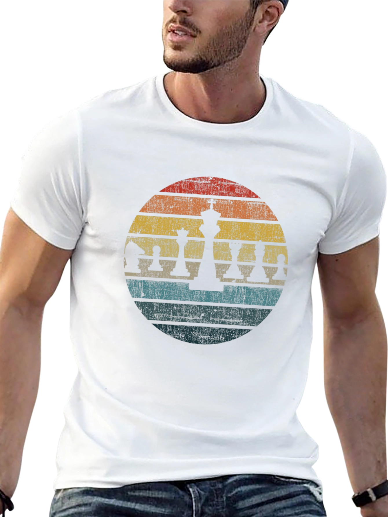 Retro Chess Piece T-Shirt - Sunset Design