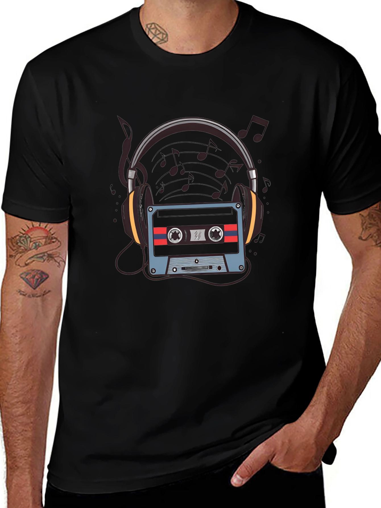 Retro Music T-Shirt - Headphones & Cassette Design