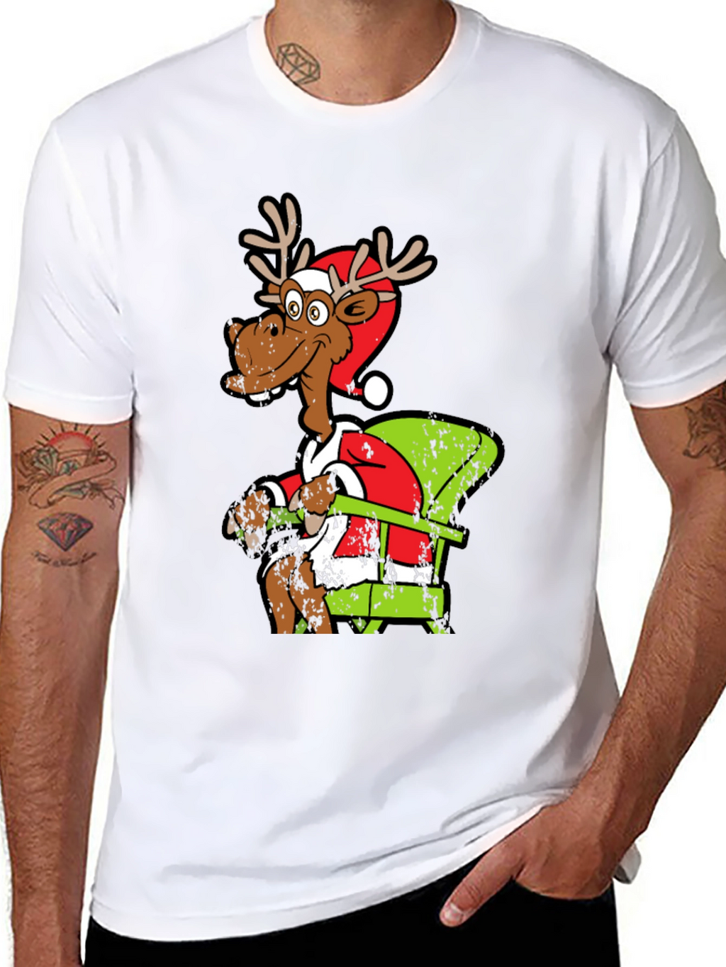 Funny Reindeer Santa Chair T-Shirt