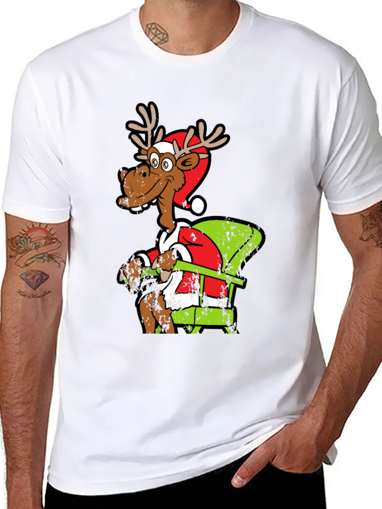 Funny Reindeer Santa Chair T-Shirt