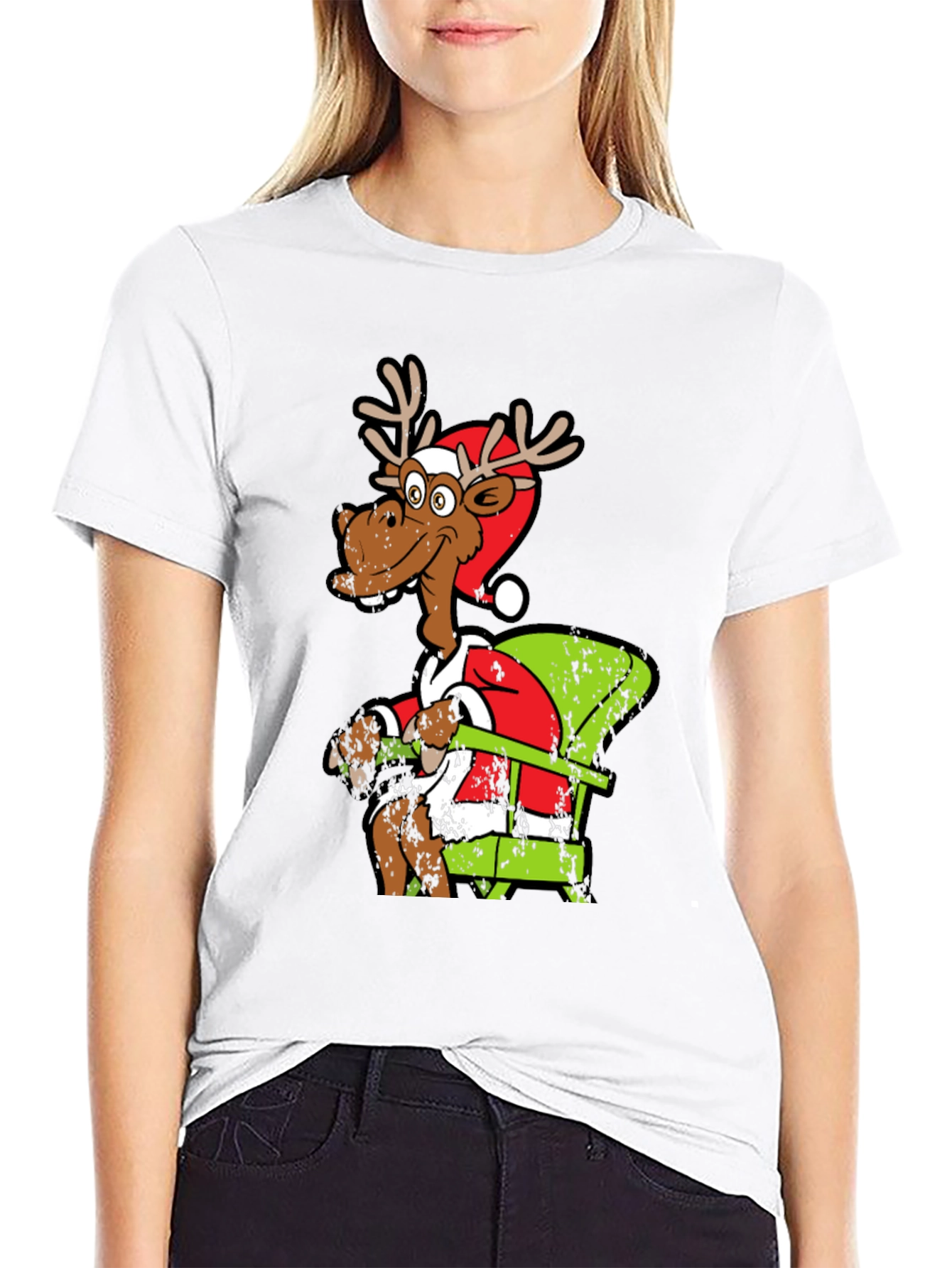 Funny Reindeer Santa Chair T-Shirt