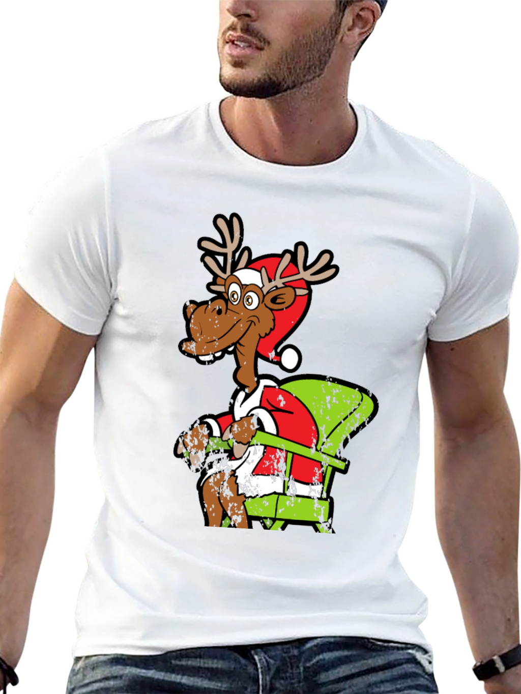 Funny Reindeer Santa Chair T-Shirt