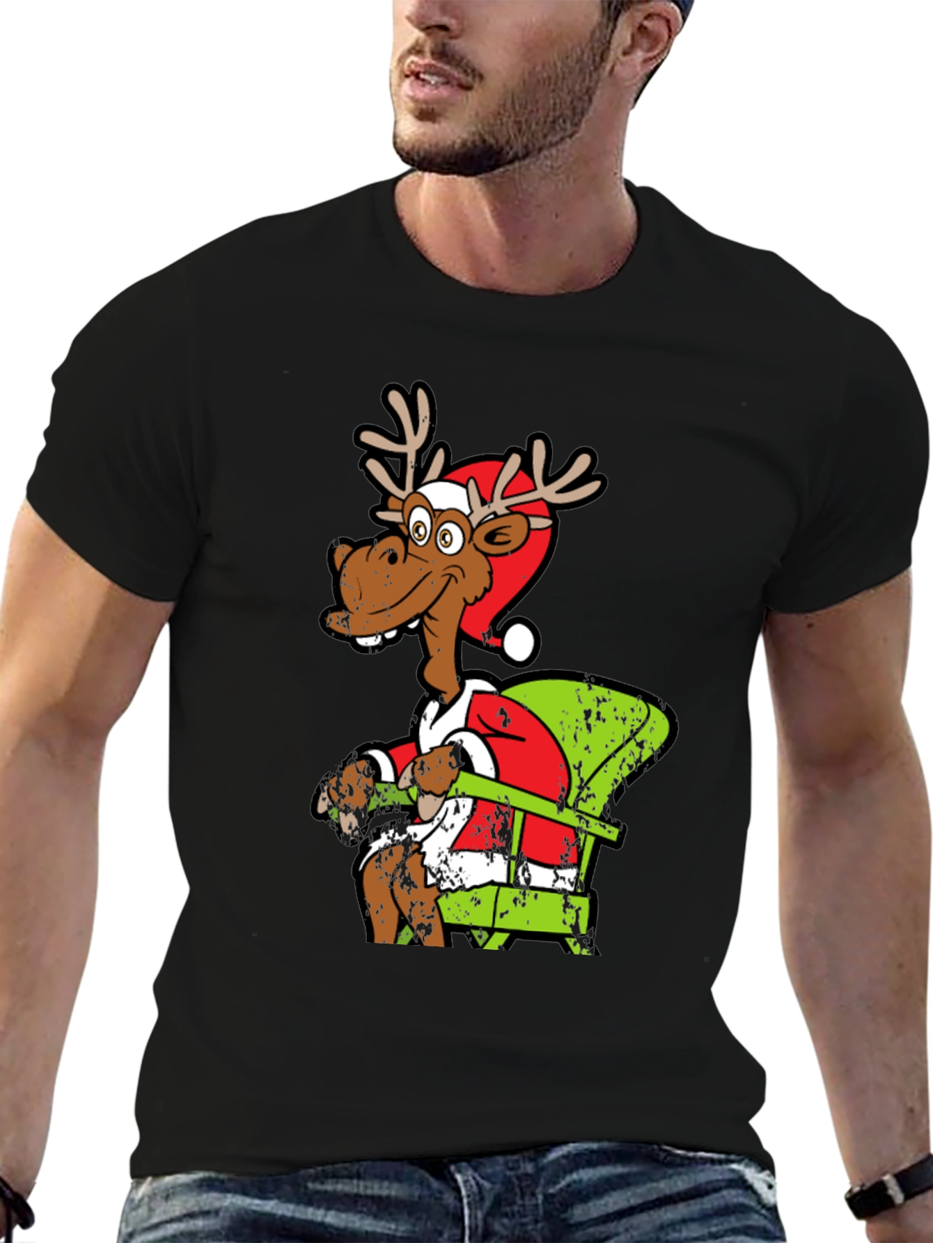 Funny Reindeer Santa Chair T-Shirt