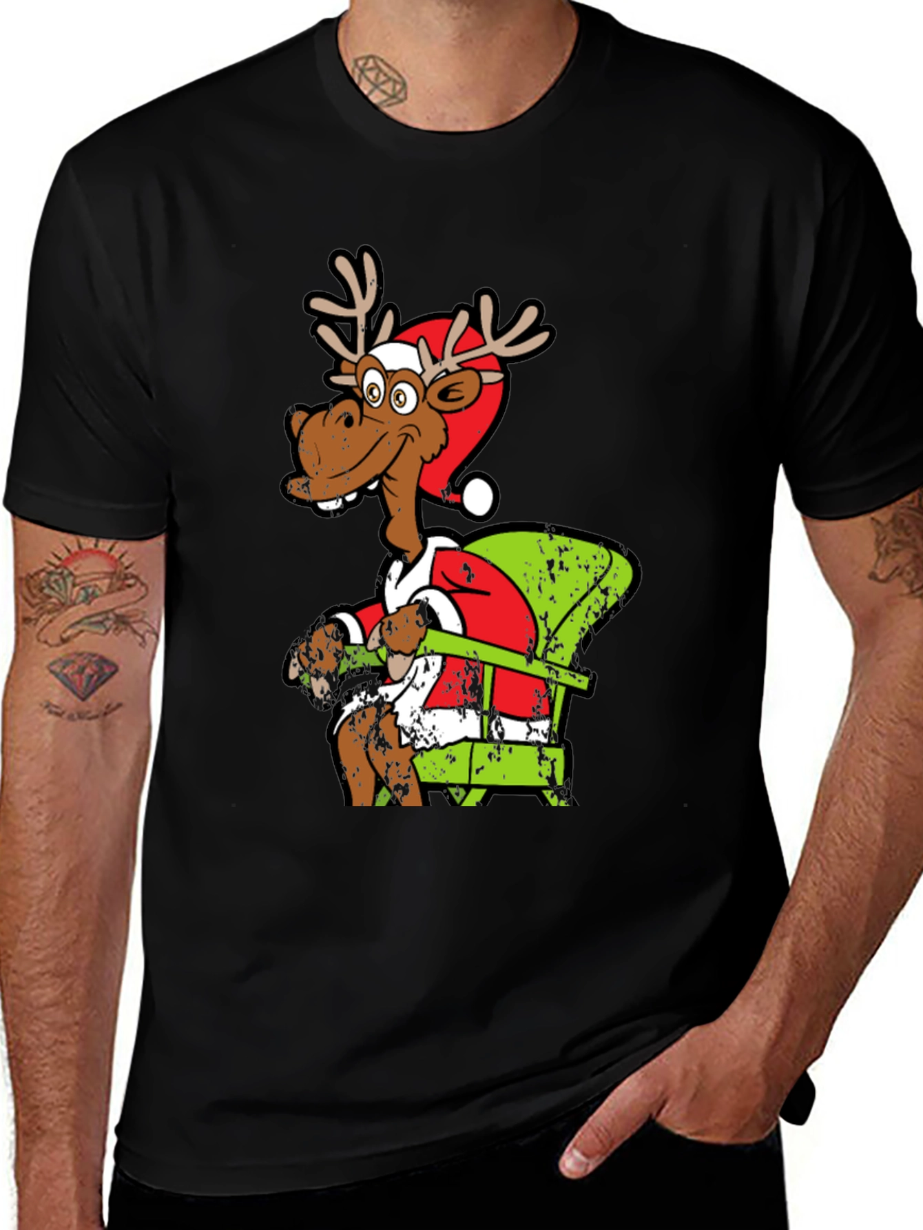 Funny Reindeer Santa Chair T-Shirt