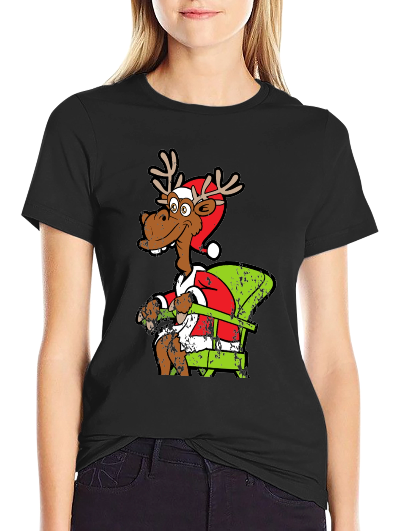 Funny Reindeer Santa Chair T-Shirt