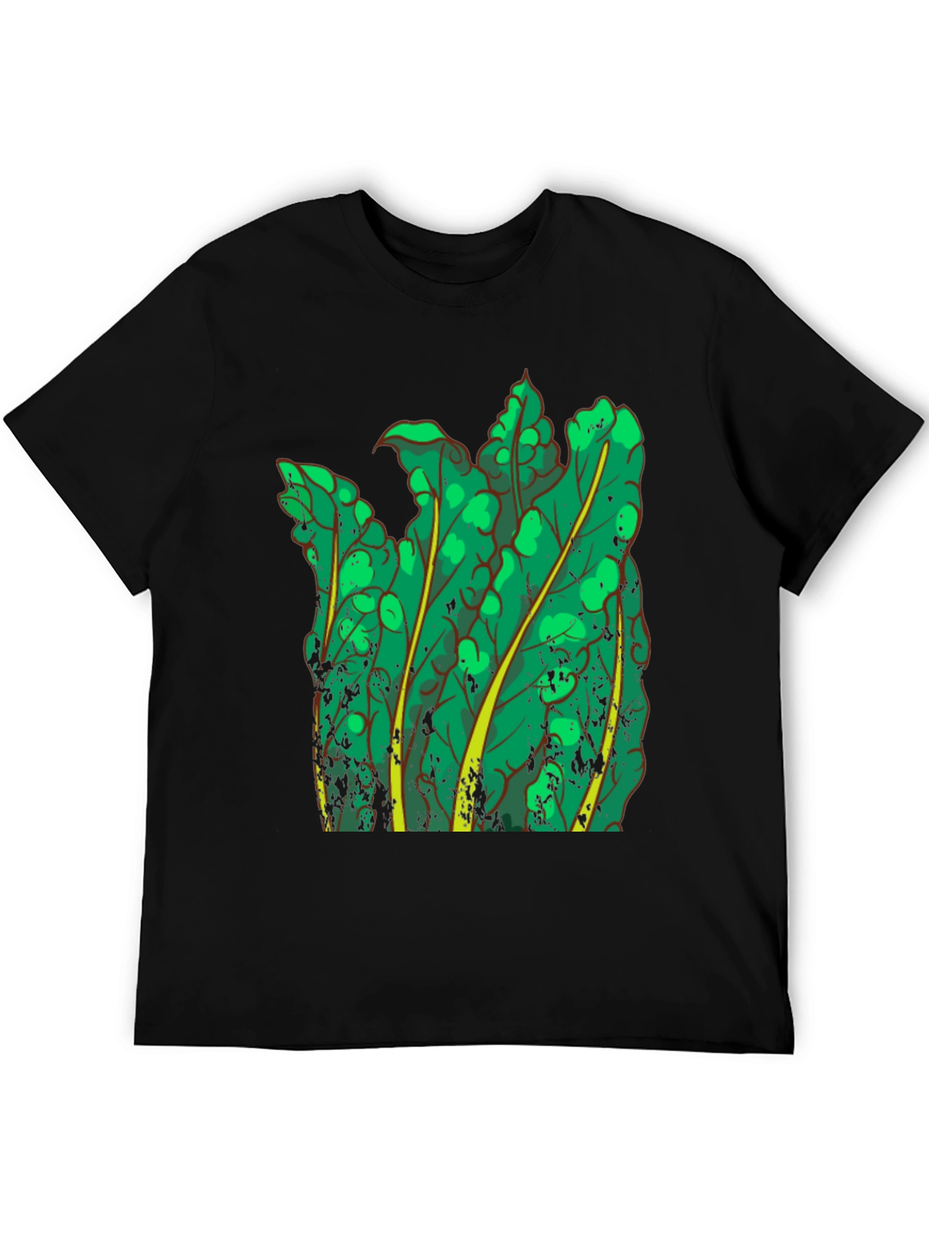 Green Leaf Graphic Black T-Shirt