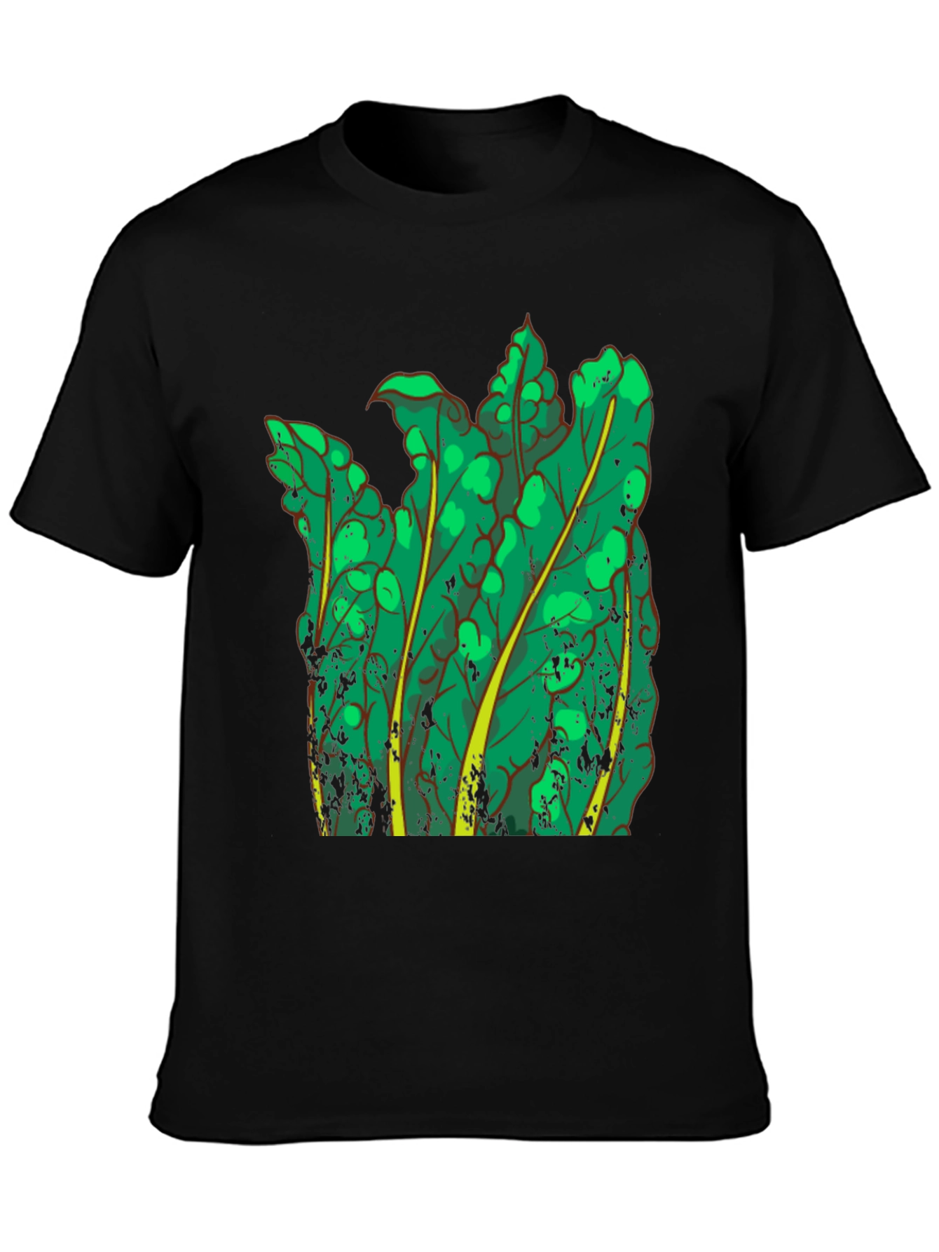 Green Leaf Graphic Black T-Shirt