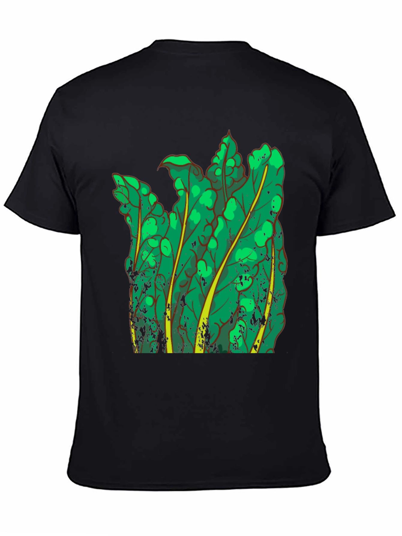 Green Leaf Graphic Black T-Shirt