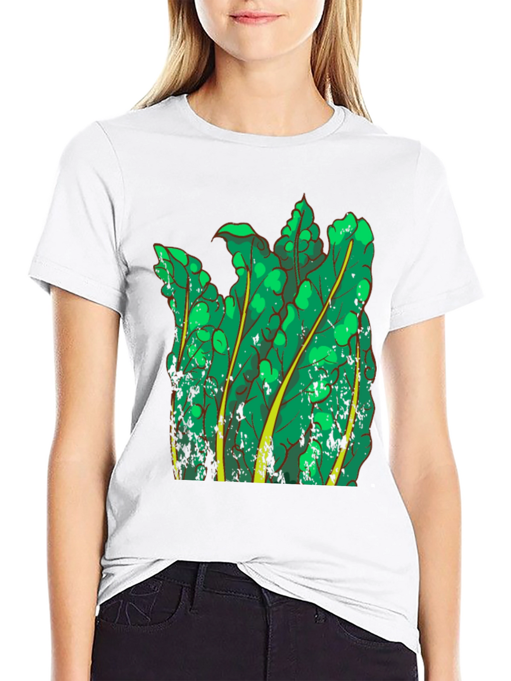 Green Leaf Graphic Black T-Shirt