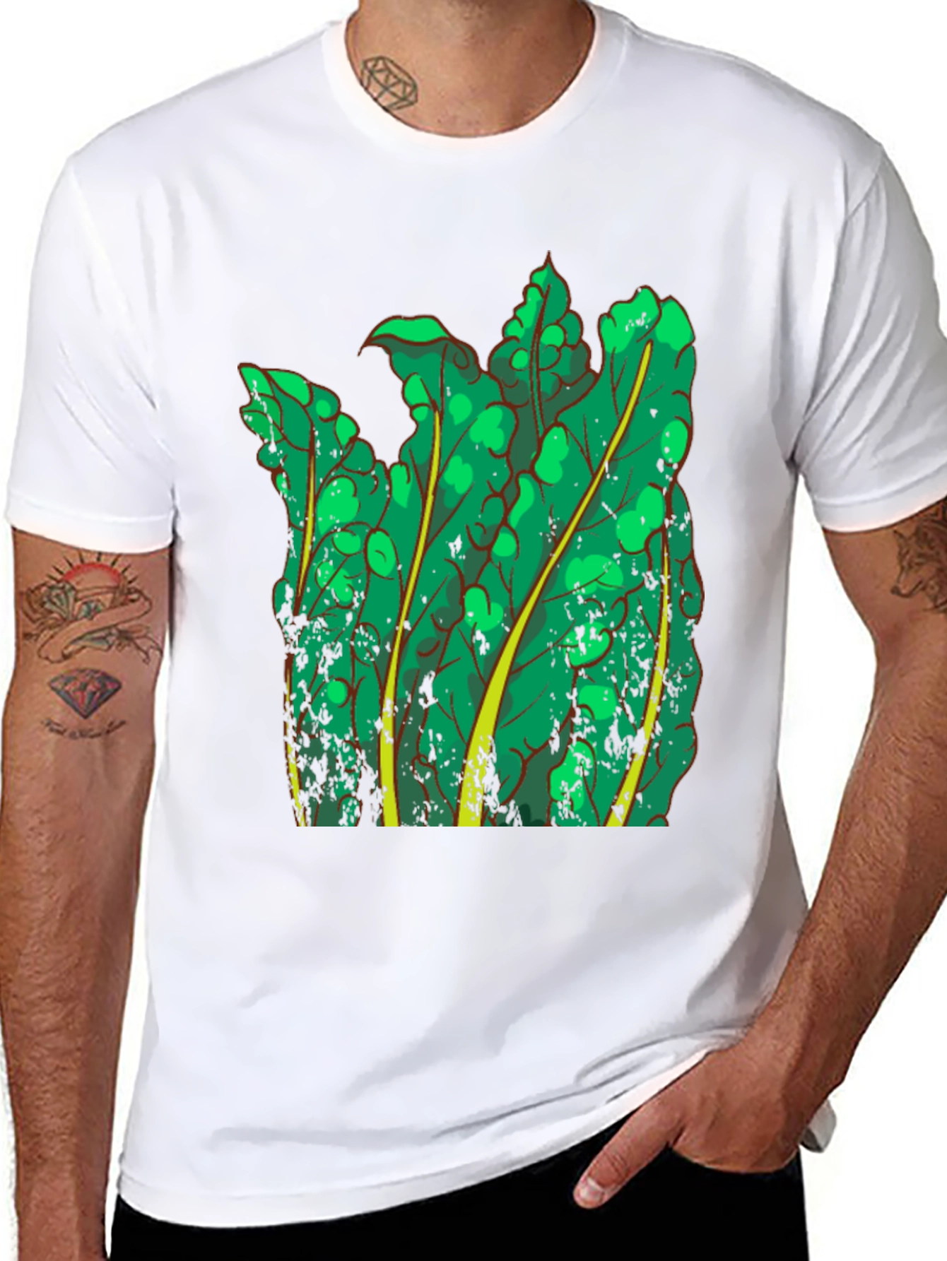 Green Leaf Graphic Black T-Shirt