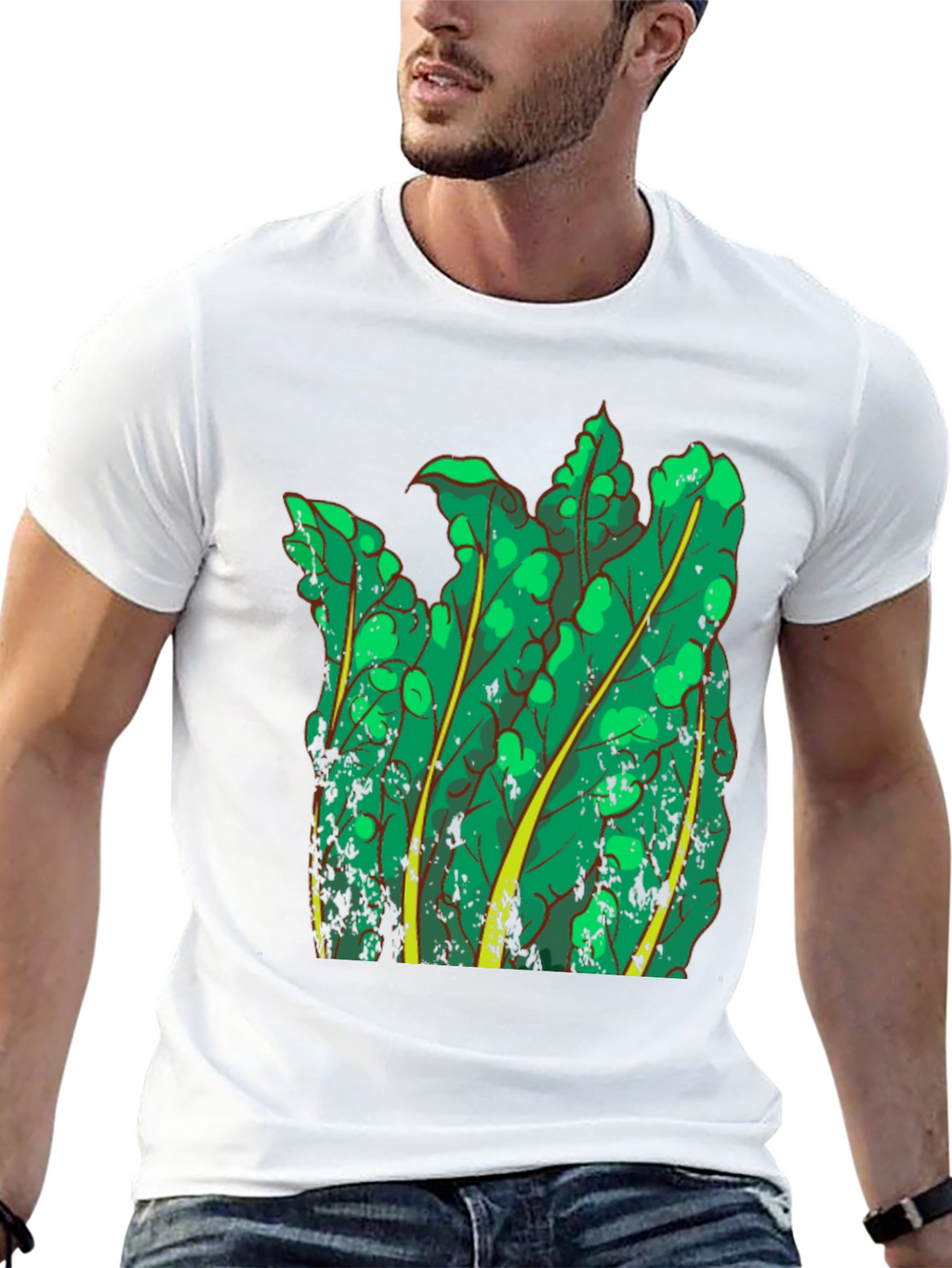Green Leaf Graphic Black T-Shirt