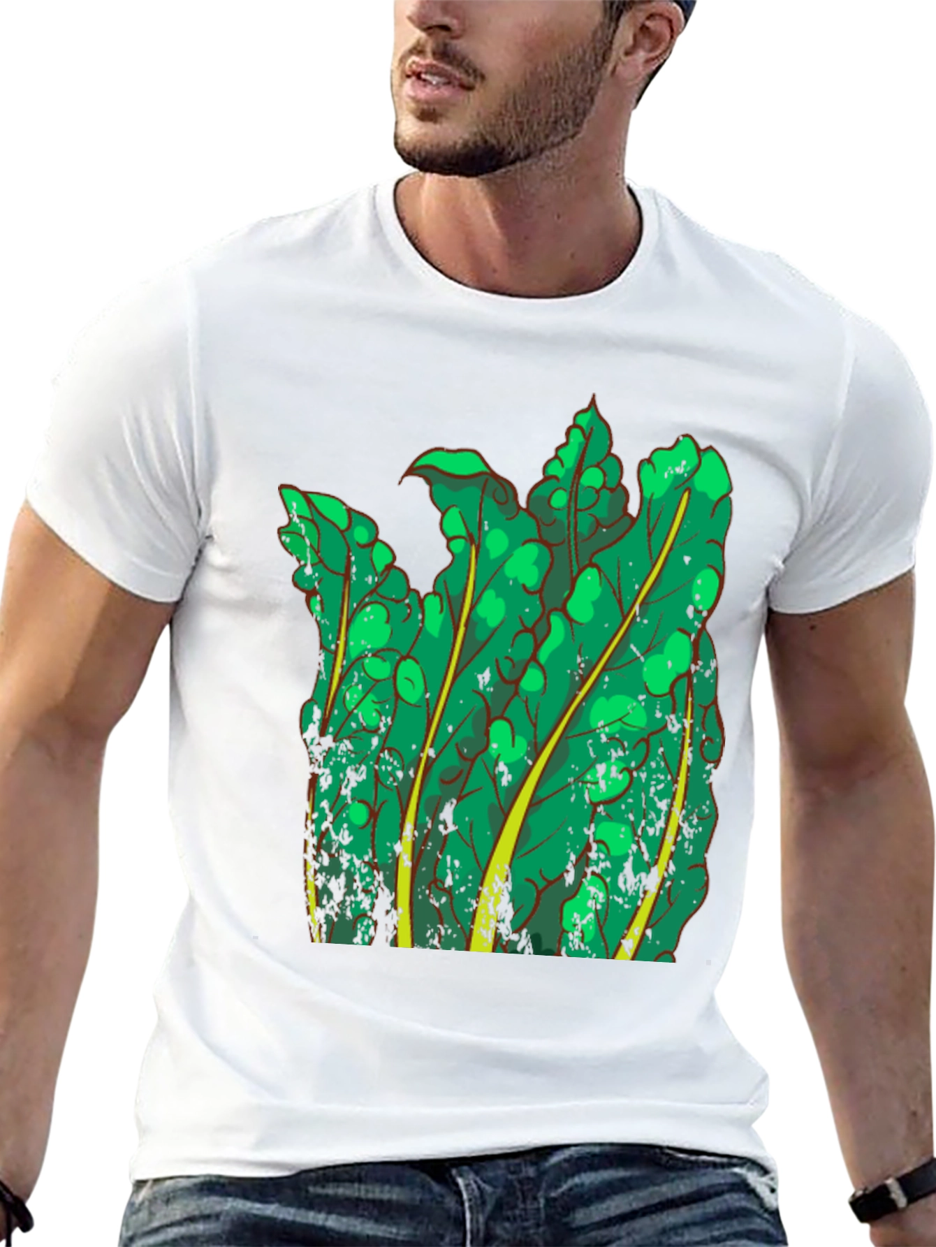 Green Leaf Graphic Black T-Shirt