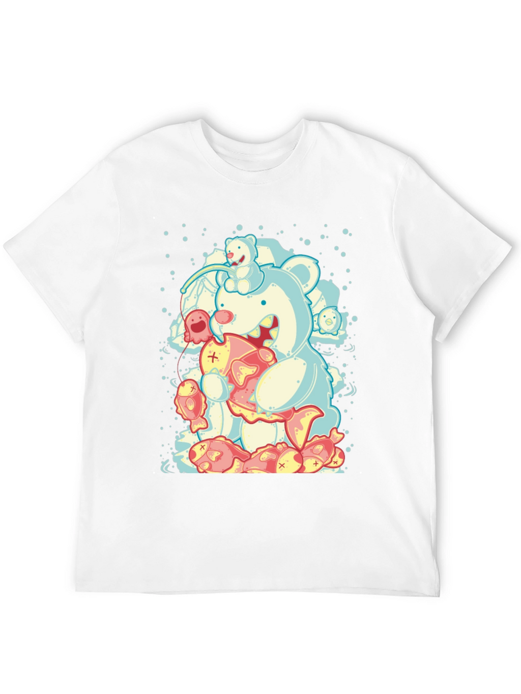 Bear Eating Fish Graphic T-Shirt